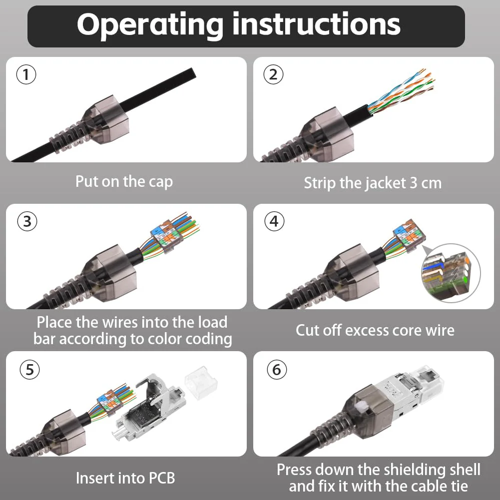AXFEE 10 x RJ45 Connectors Tool-Free, CAT6A CAT6 Network Plug, Compatible with Cat6A Cat6 Cables, LAN Plug, LSA Fully Shielded, Ideal for Home and Office Networks # 10 pieces for Cat6A Cat6 - Image 4