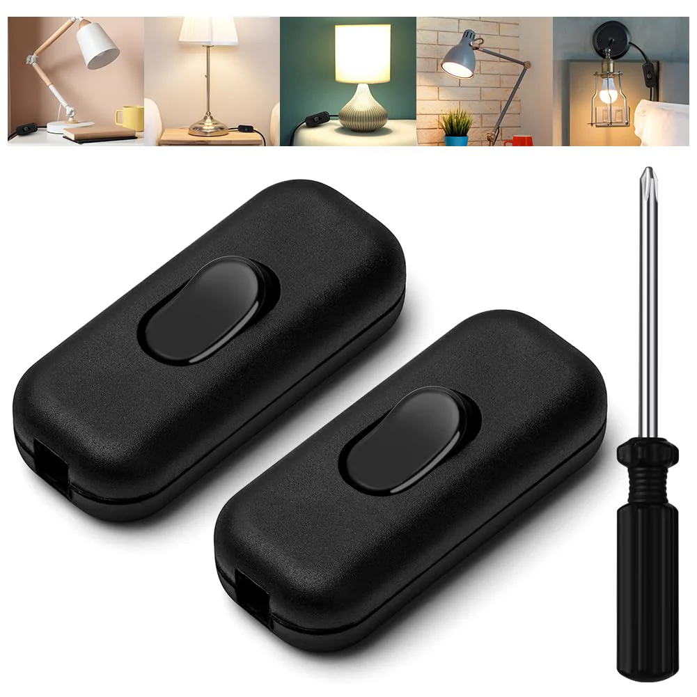AXFEE Inline Switch, Pack of 2 250 V 6 A Intermediate Switch Cord Switch, Cable Switch, Rocker Switch, 2-Core and 3-Core Leads, Cord Switch for Lamp Small Appliances, Black Black - Pack of 2 - Image 8