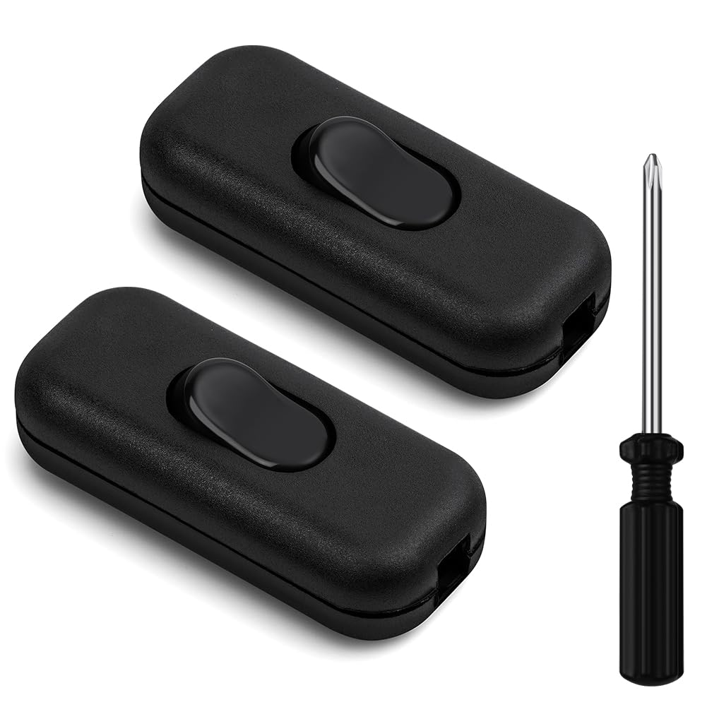 AXFEE Inline Switch, Pack of 2 250 V 6 A Intermediate Switch Cord Switch, Cable Switch, Rocker Switch, 2-Core and 3-Core Leads, Cord Switch for Lamp Small Appliances, Black Black - Pack of 2 - Image 9