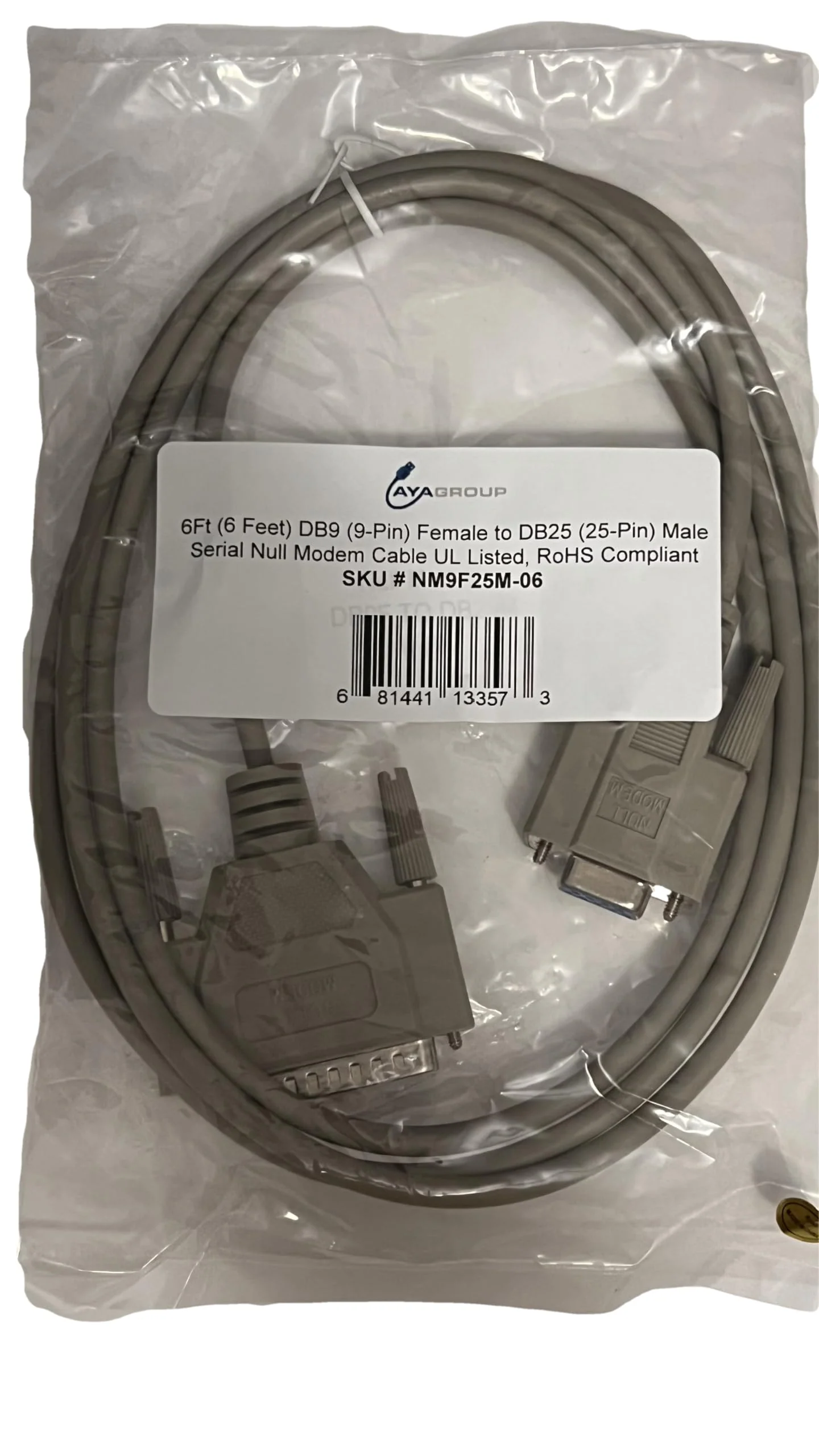 AYA DB9 (9-Pin) Female to DB25 (25-Pin) Male Serial Null Modem Cable (6Ft) 6Ft - Image 4