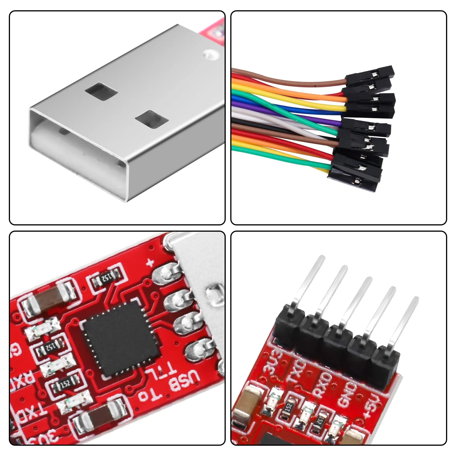 AYWHP CP2102 HW-598 USB to TTL Serial Converter Module UART USB TTL Adapter Converter for 3.3 V and 5 V with Jumper Cable Pack of 2 - Image 3