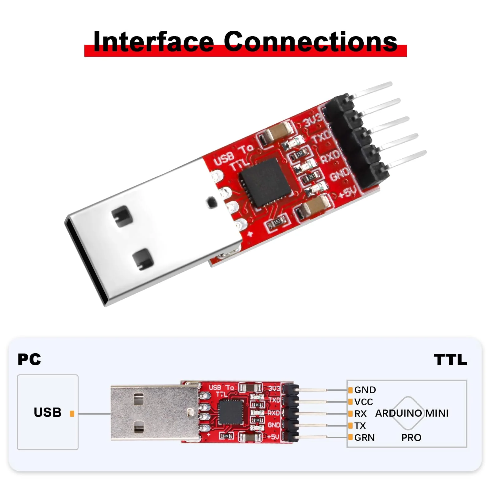 AYWHP CP2102 HW-598 USB to TTL Serial Converter Module UART USB TTL Adapter Converter for 3.3 V and 5 V with Jumper Cable Pack of 2 - Image 5
