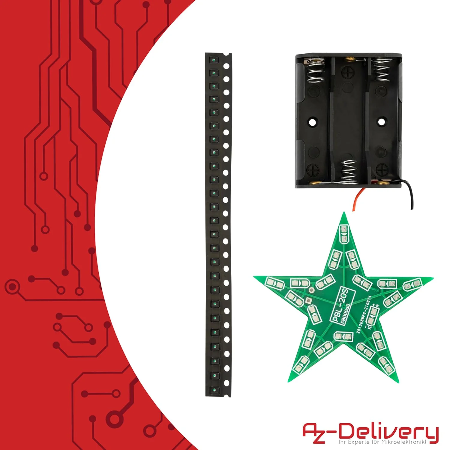 Az Delivery LED Poinsettia Soldering Kit - DIY Electronics Kit for a Star with Red Lighting Effect - Ideal for Mint Learning, Christmas Decoration and Soldering Exercises 1 - Image 4