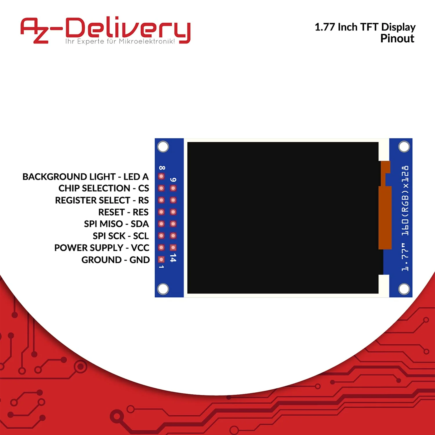 AZDelivery ⭐⭐⭐⭐⭐ SPI 1.77 inch TFT Display 128X160 Pixels 1 x TFT Display - Image 7
