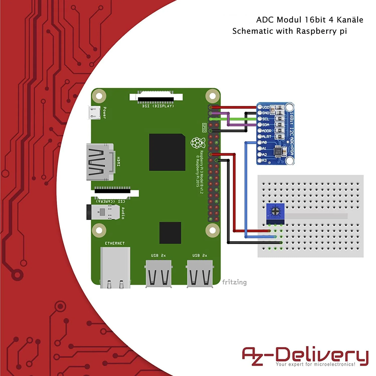 AZDelivery 3 x Compatible with ADS1115 ADC Module 16bit 4 Channels Compatible with Arduino and Raspberry Pi with E-Book - Image 5