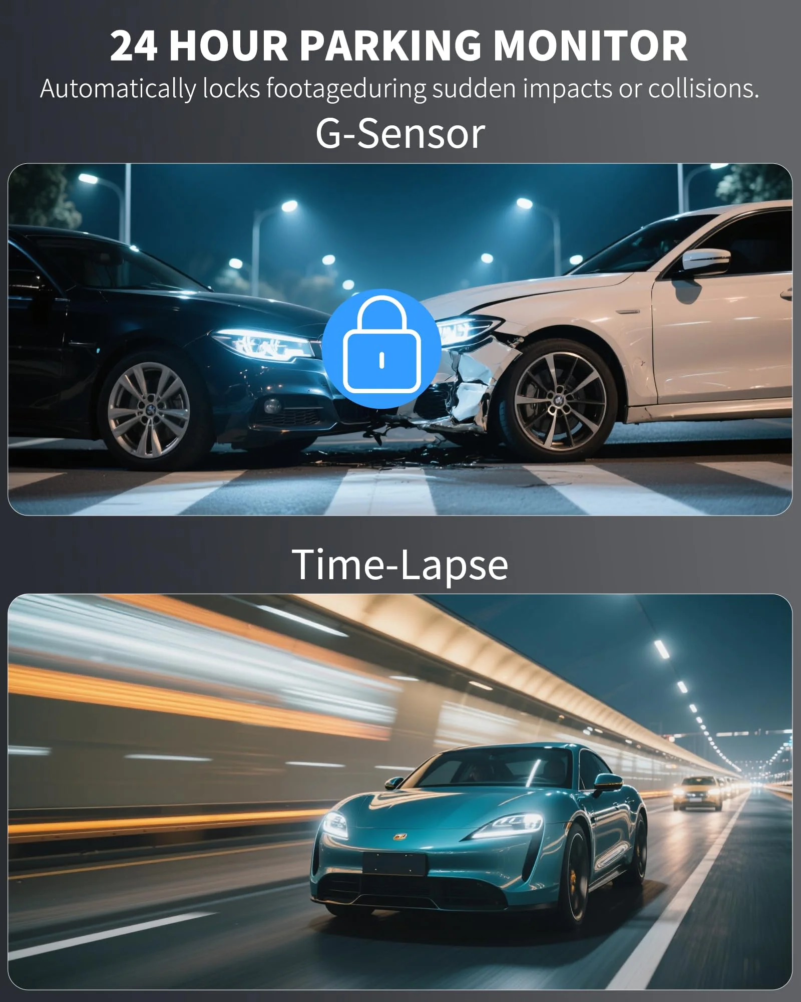 AZDOME 4K Dash Cam Front and Rear 1080P, Free 64GB Card Included, 5.8GHz WiFi Dual Dash Camera for Cars, 3" IPS Screen Dashcam, Car Camera with G-Sensor, 170°Wide Angle,24H Parking Mode Voice Control M17pro - Image 6