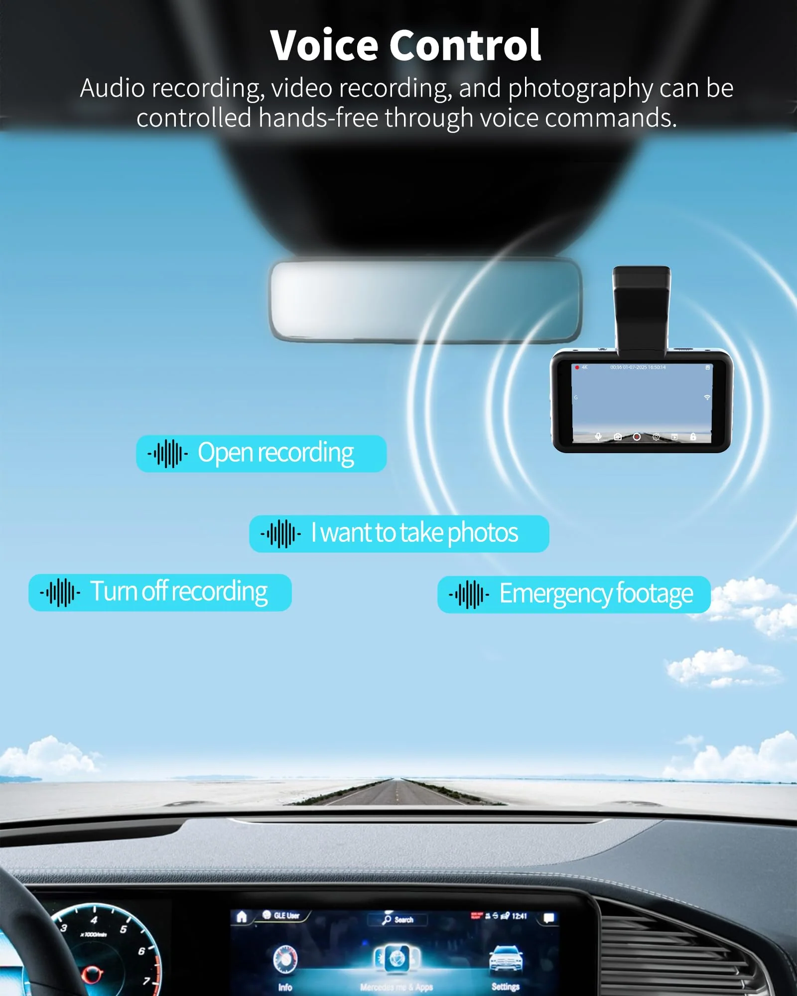 AZDOME 4K Dash Cam Front and Rear 1080P, Free 64GB Card Included, 5.8GHz WiFi Dual Dash Camera for Cars, 3" IPS Screen Dashcam, Car Camera with G-Sensor, 170°Wide Angle,24H Parking Mode Voice Control M17pro - Image 7
