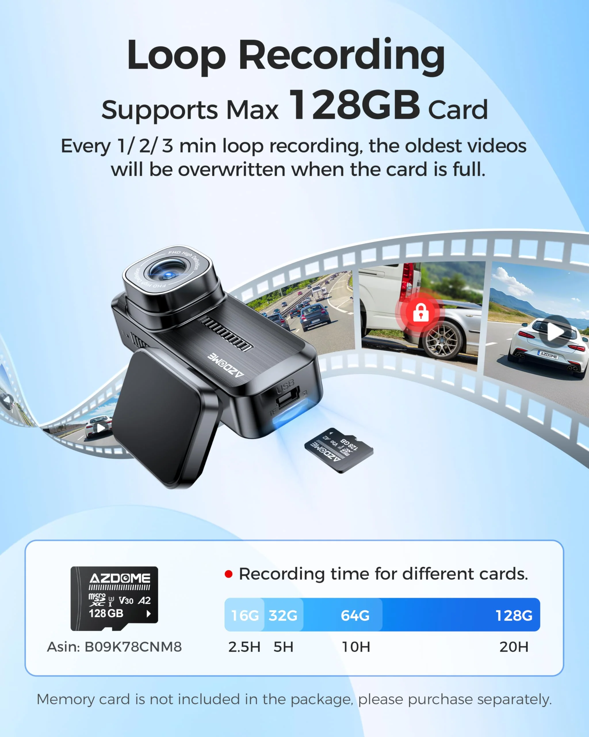 AZDOME M200 Mini Dash Cam WiFi Dashcam - Single Channel Dash Cam for Broad Road Coverage - Built-in WiFi - Full HD Resolution - Parking Monitor - App Connectivity - Collision Detection - Night Vision - Image 4