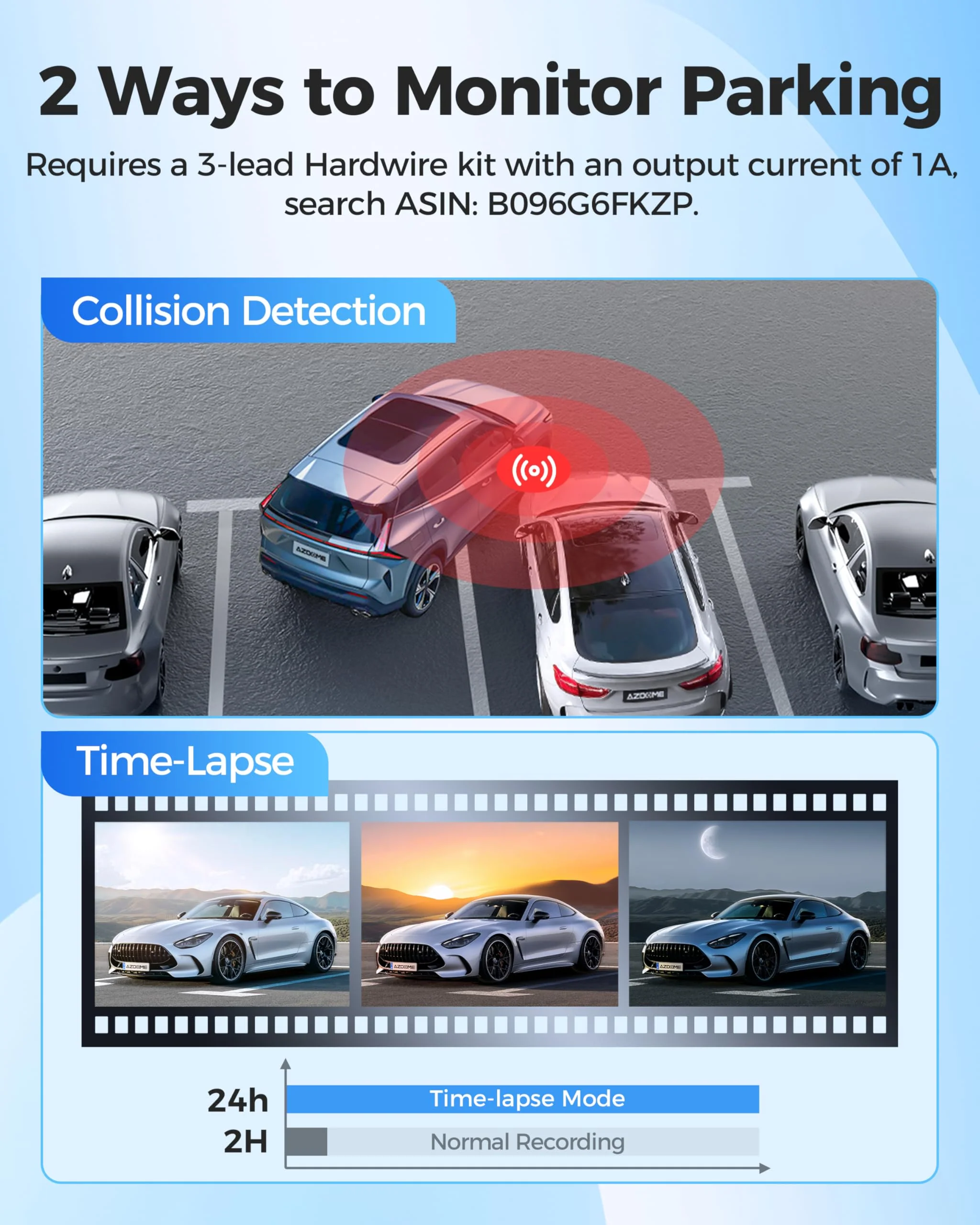 AZDOME M200 Mini Dash Cam WiFi Dashcam - Single Channel Dash Cam for Broad Road Coverage - Built-in WiFi - Full HD Resolution - Parking Monitor - App Connectivity - Collision Detection - Night Vision - Image 6
