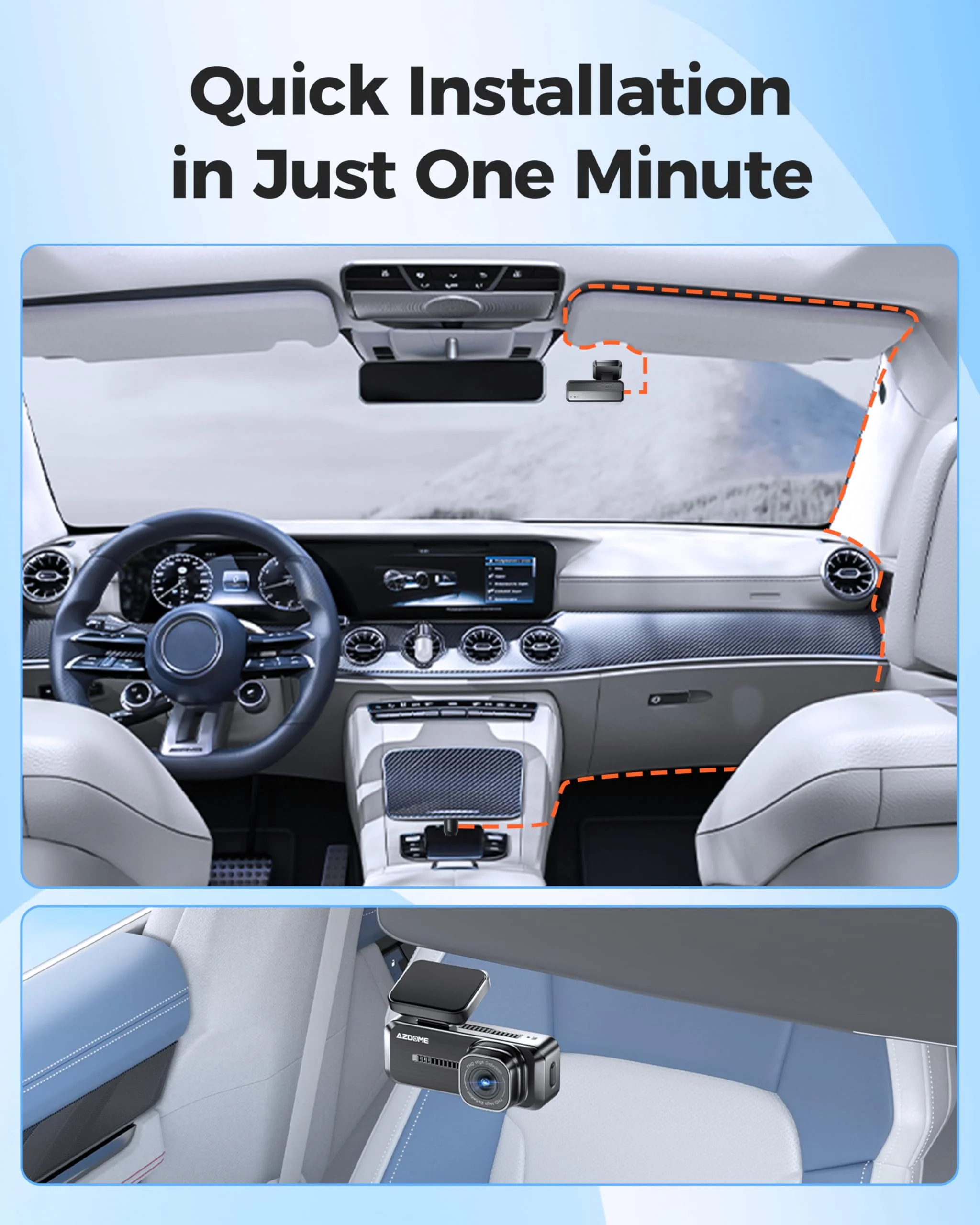 AZDOME M200 Mini Dash Cam WiFi Dashcam - Single Channel Dash Cam for Broad Road Coverage - Built-in WiFi - Full HD Resolution - Parking Monitor - App Connectivity - Collision Detection - Night Vision - Image 8