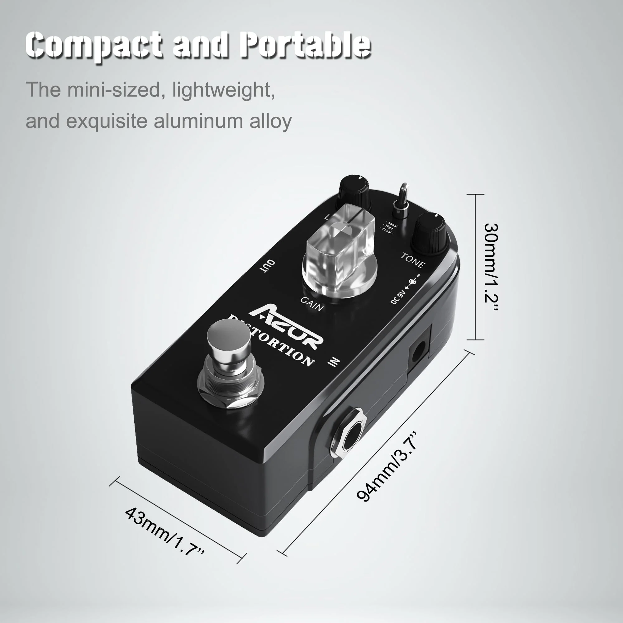 AZOR Distortion Guitar Effect Pedal 3 Modes Natural, Tight, Classic for Electric Guitar True Bypass AP-302 Black Distortion - Image 4