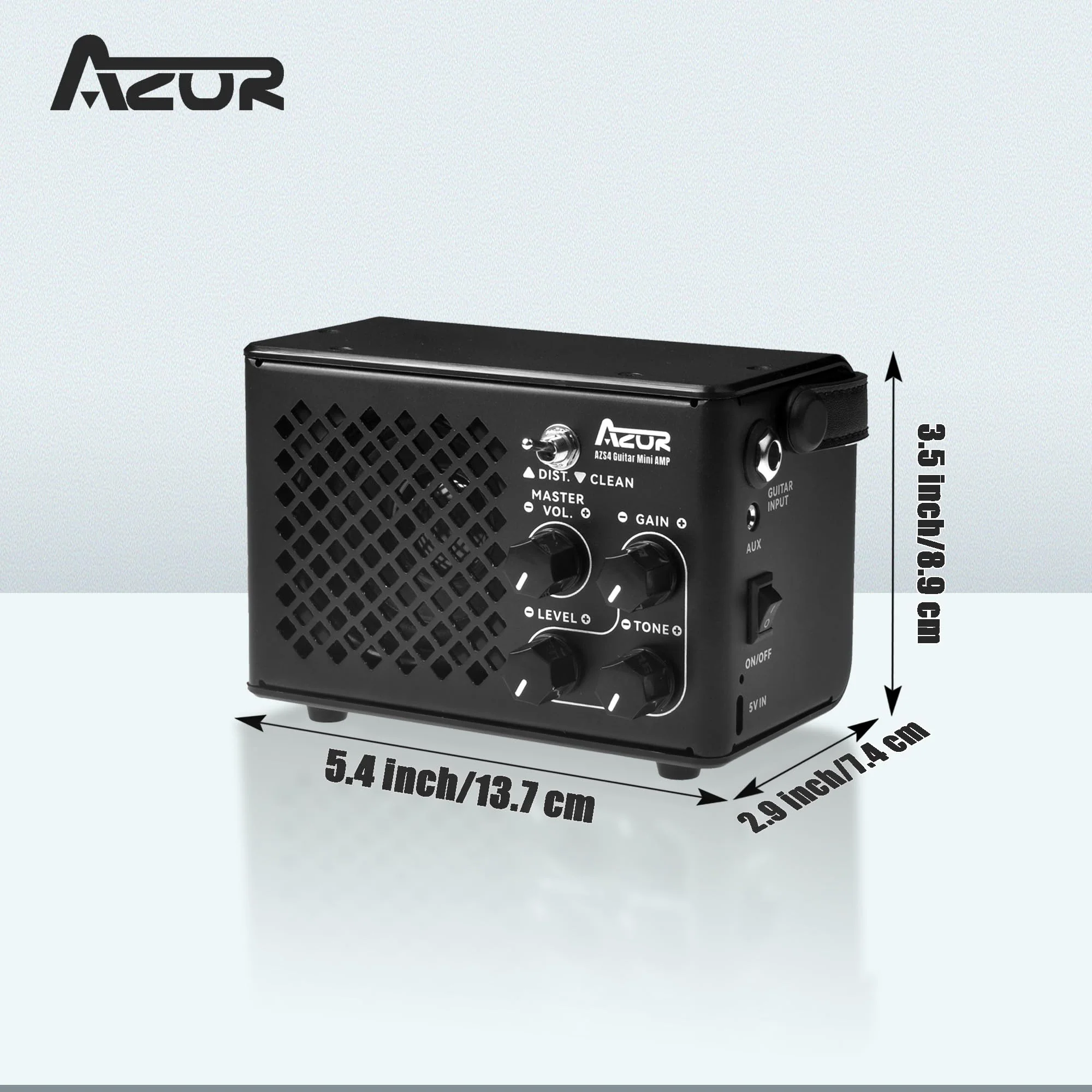 AZOR Mini Electric Guitar Amplifier | 10W Rechargeable Battery | Clean & Distortion Effects, Gain Control | Headphone Output for Silent Practice | Portable for Travel & Indoor Use - Image 3