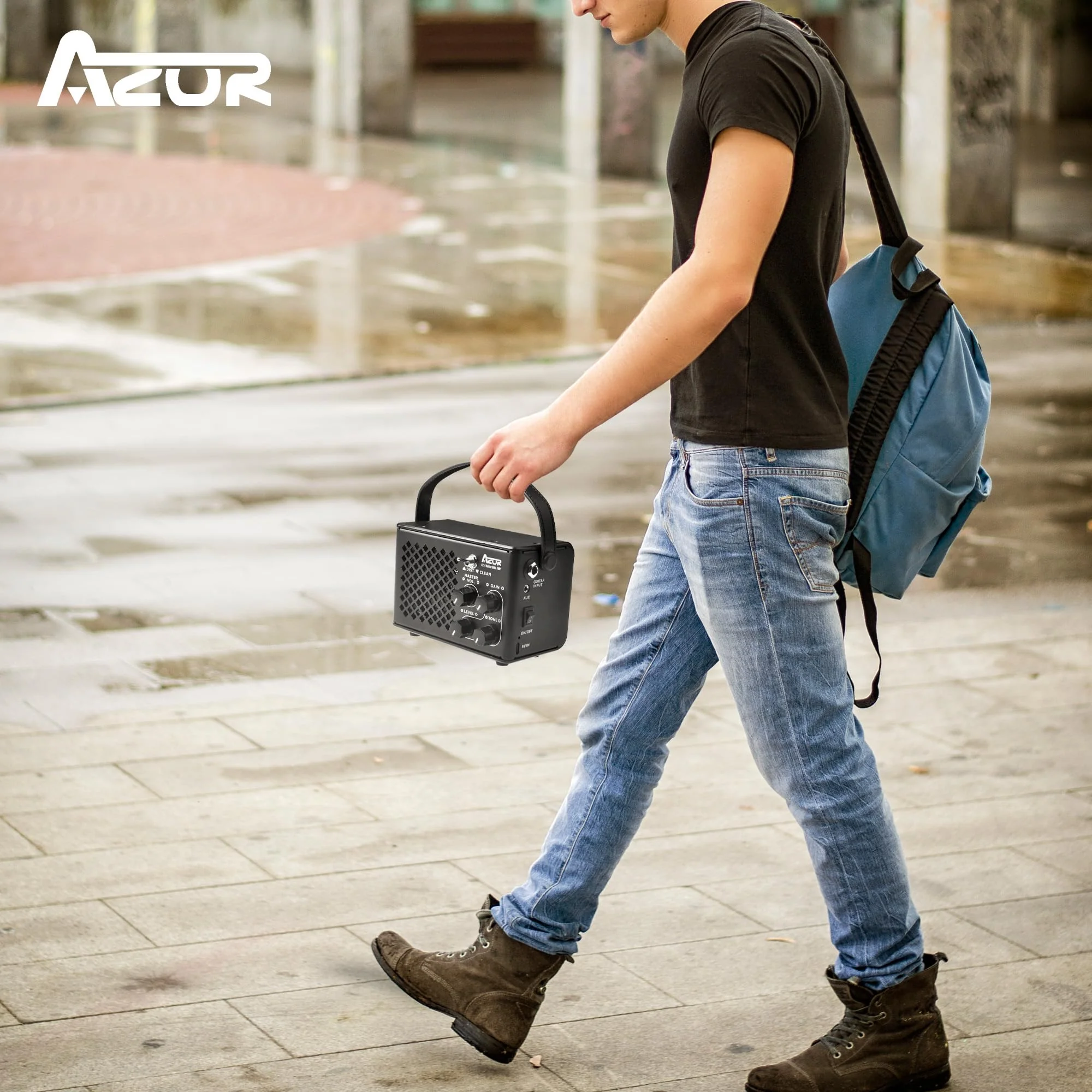 AZOR Mini Electric Guitar Amplifier | 10W Rechargeable Battery | Clean & Distortion Effects, Gain Control | Headphone Output for Silent Practice | Portable for Travel & Indoor Use - Image 4
