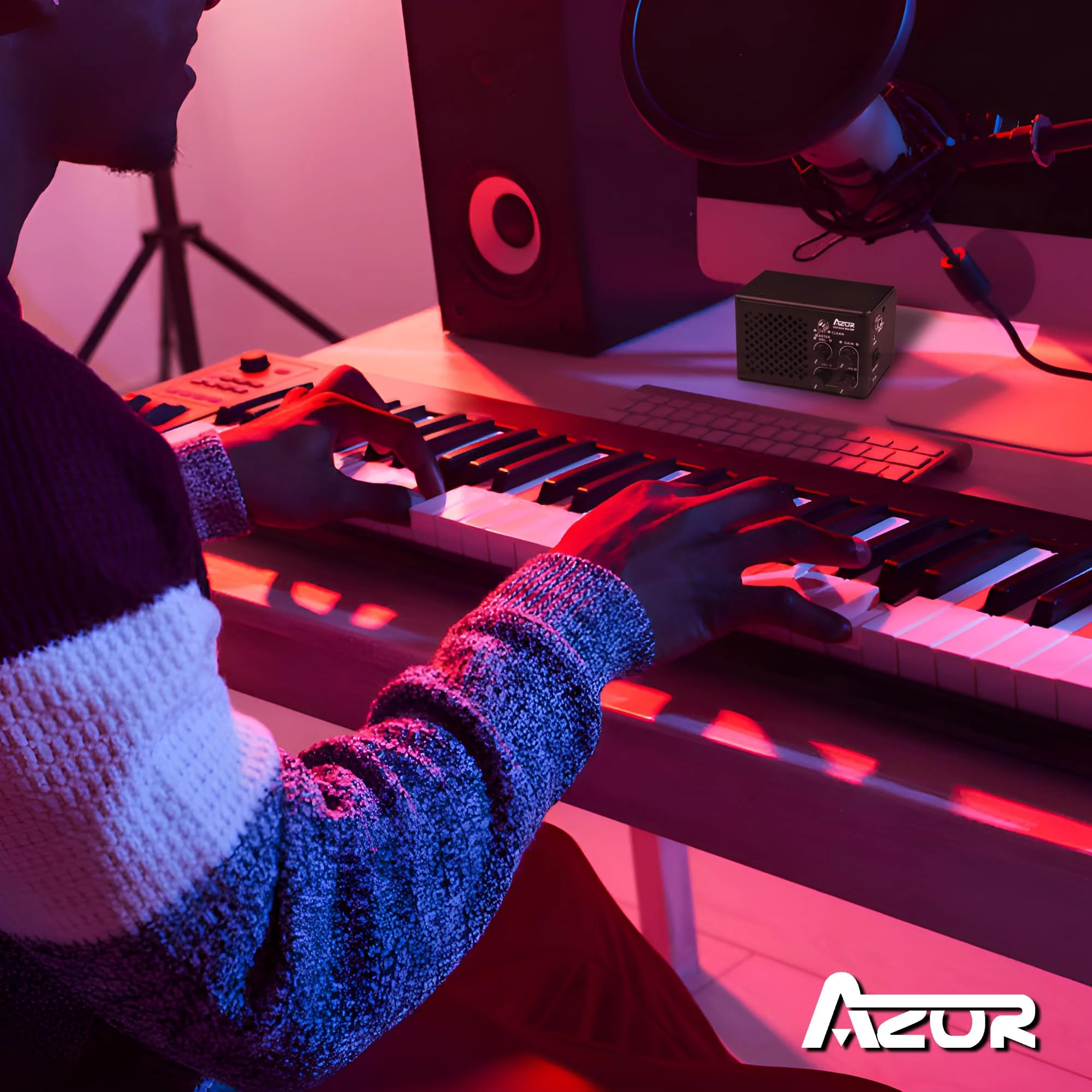 AZOR Mini Electric Guitar Amplifier | 10W Rechargeable Battery | Clean & Distortion Effects, Gain Control | Headphone Output for Silent Practice | Portable for Travel & Indoor Use - Image 5