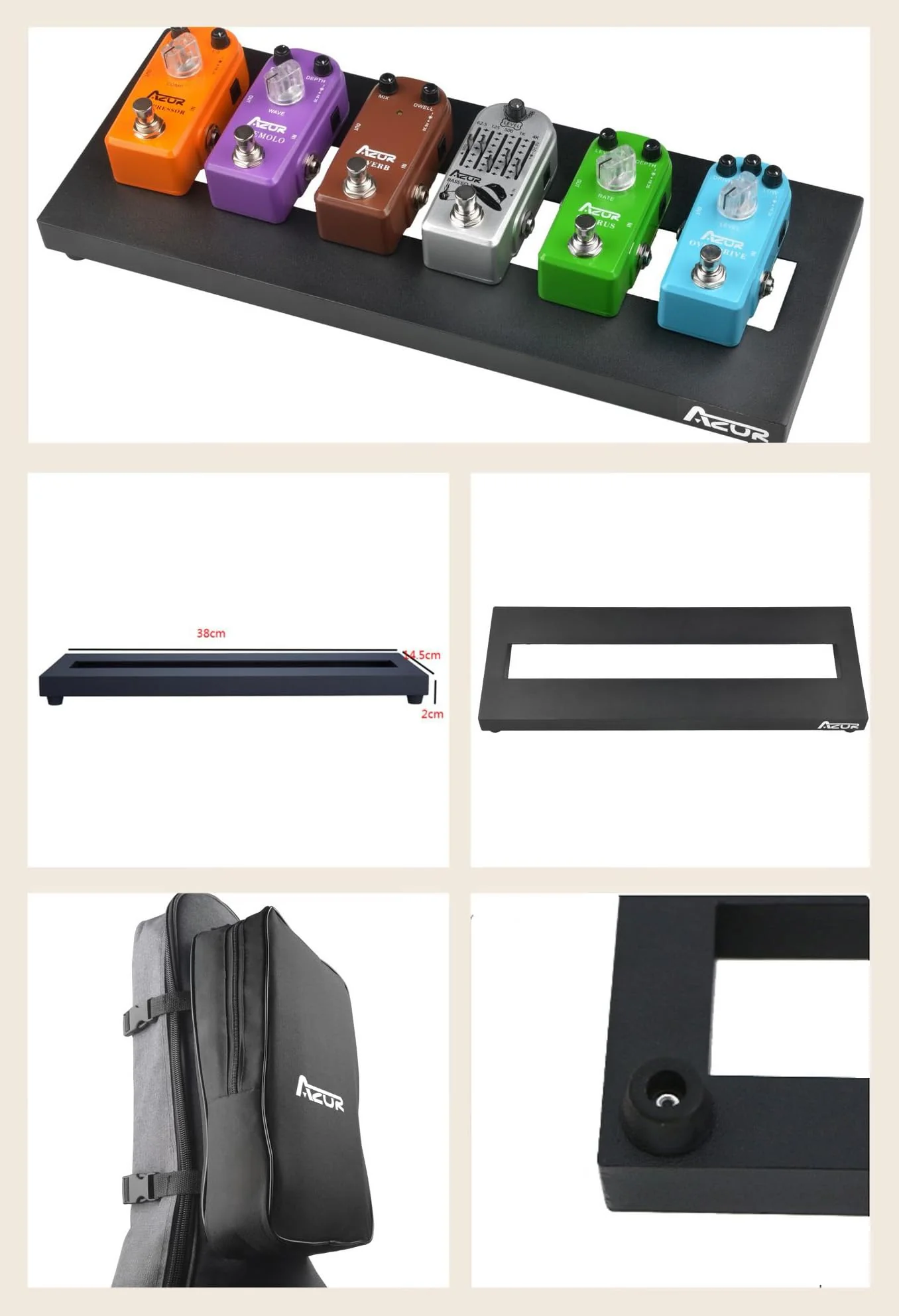 AZOR Mini Guitar Pedal Board | Aluminum Alloy, Super Lightweight (0.58lb) | Portable Effect Pedalboard with Carry Bag | Compact Size 14.5"x5.7" - Image 6