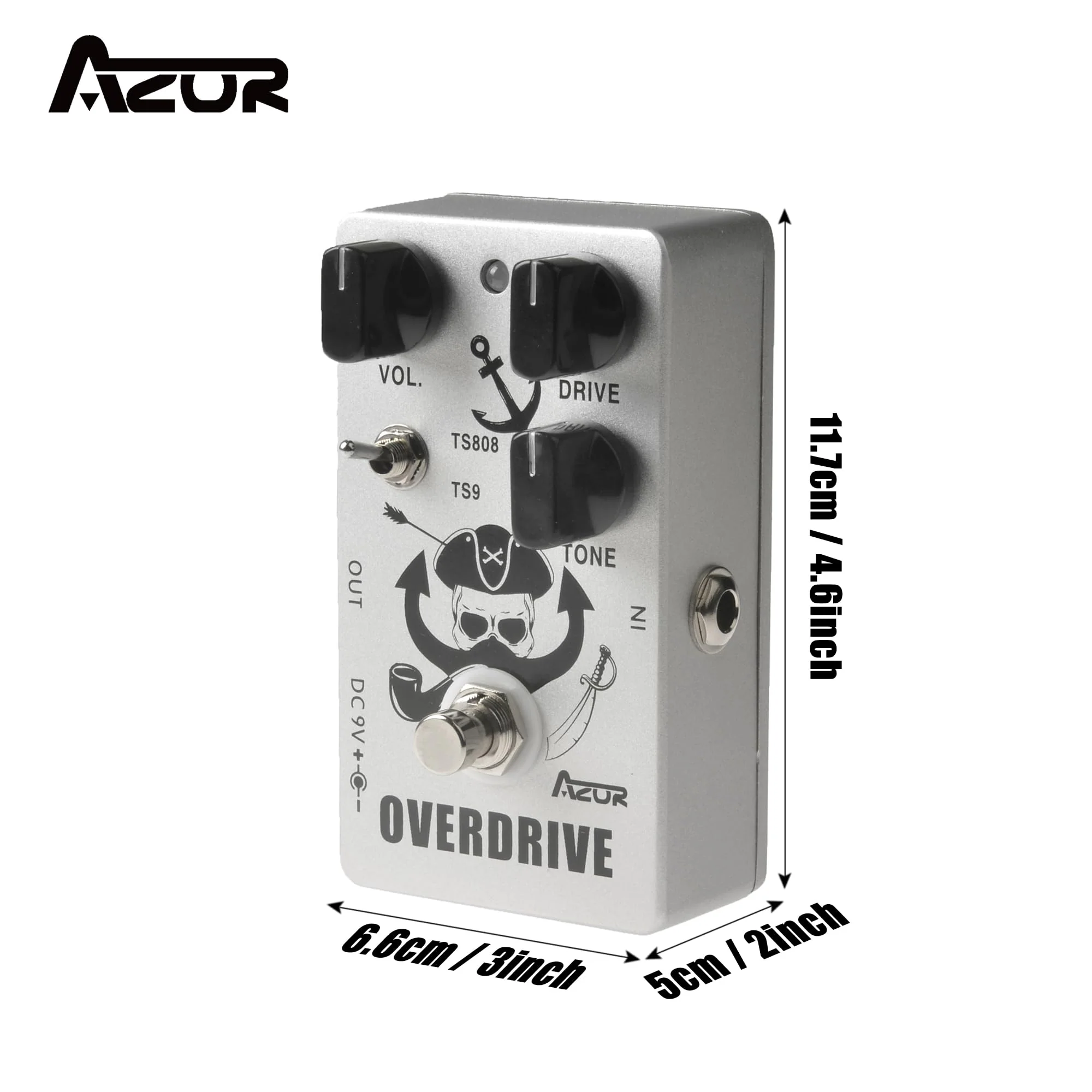 AZOR Overdrive Guitar Pedal Vintage Overdrive Effects，TS808 or TS9 Switch All-Metal Effect Pedal with True Bypass - Image 2
