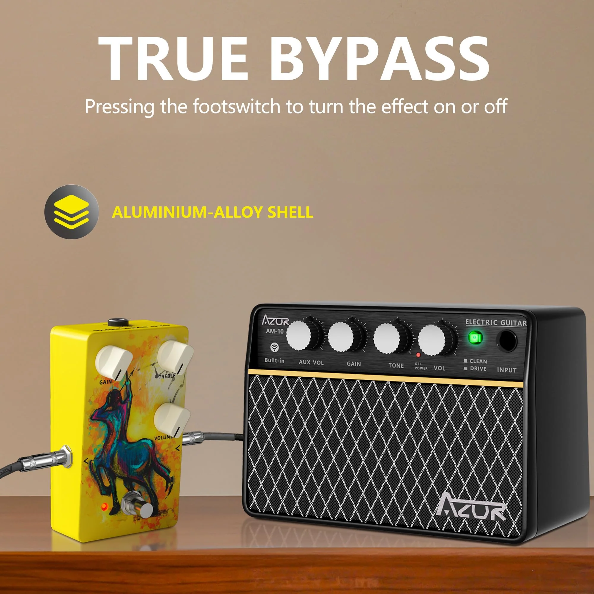 AZOR SAG OVER DRIVE Analog Overdrive Pedal - True Bypass with Tilt-Angle Footswitch, High Gain Effects for Electric Guitar, 3-Knob Control (GAIN/VOLUME/TONE), DC9V Powered, Low Noise - Image 4