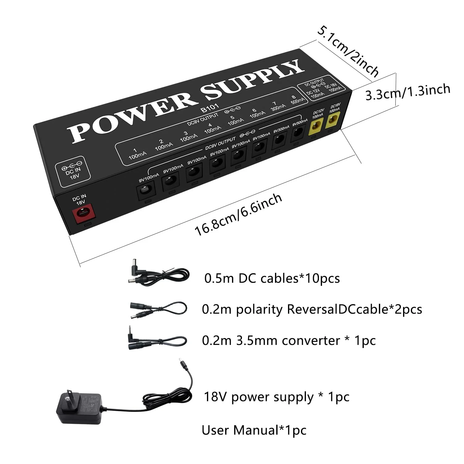B101 Guitar Pedal Power Supply, 10 Isolated Outputs, 9V/12V/18V - Image 3
