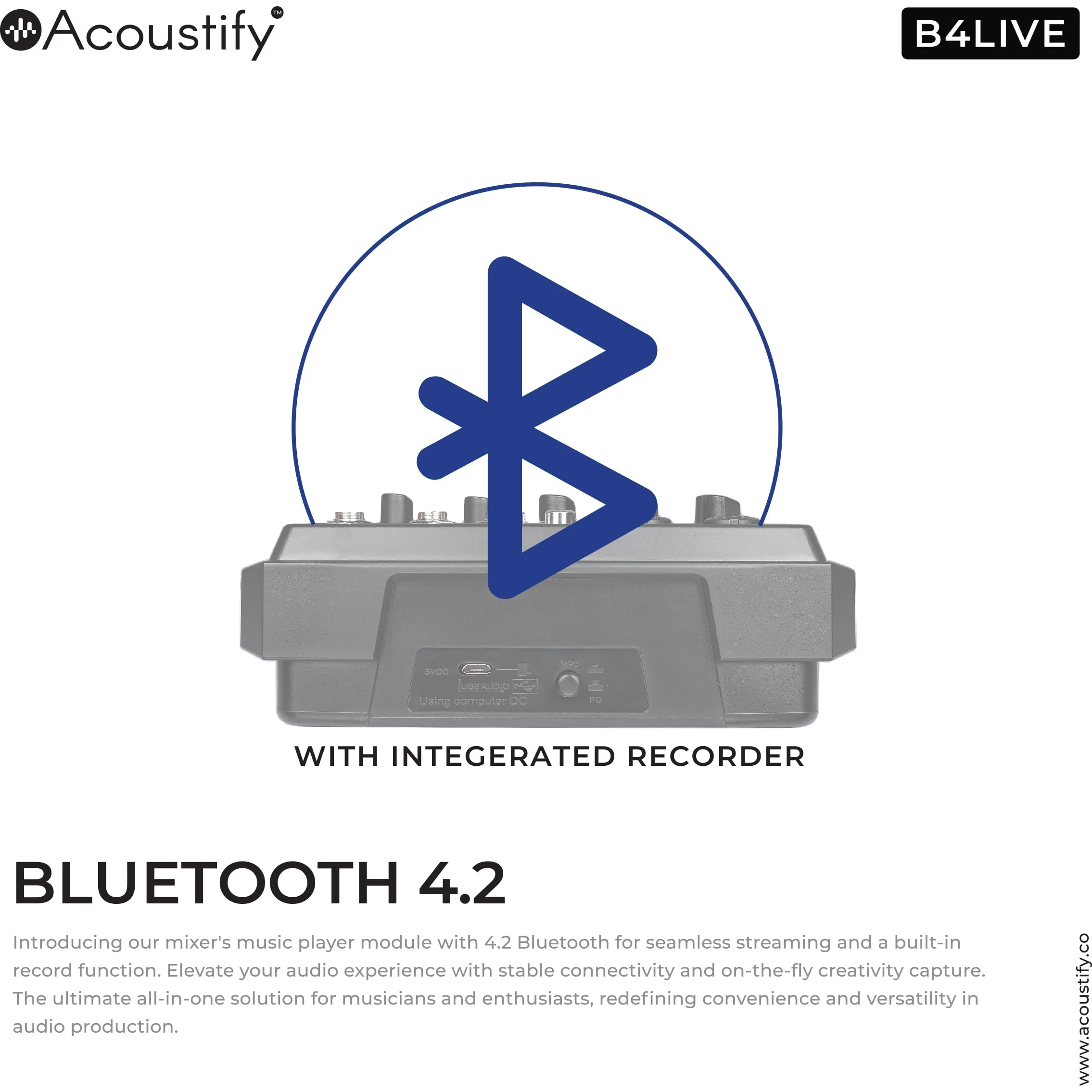 B4-Live 4-Channel DJ Mixer with Bluetooth, USB Playback, Recording, 48V Phantom Power, and Effects – Professional DJ Audio Mixer for Live Sound, Podcasting, and Studio Recording - Image 6