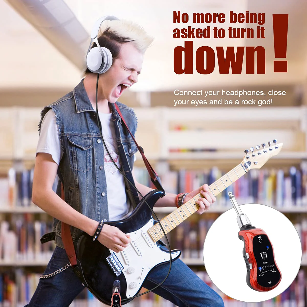 B6 Guitar Headphone Amp Mini Plug Guitar Amplifier Bluetooth Receiver Rechargeable For Electric Travel Pocket Guitar With Reverb/Chorus/Flanger/Overdrive/Wow Wah 5 Effects (Mahogany Color) Mahogany Color; Guitar Bass Headphone Amp - Image 6