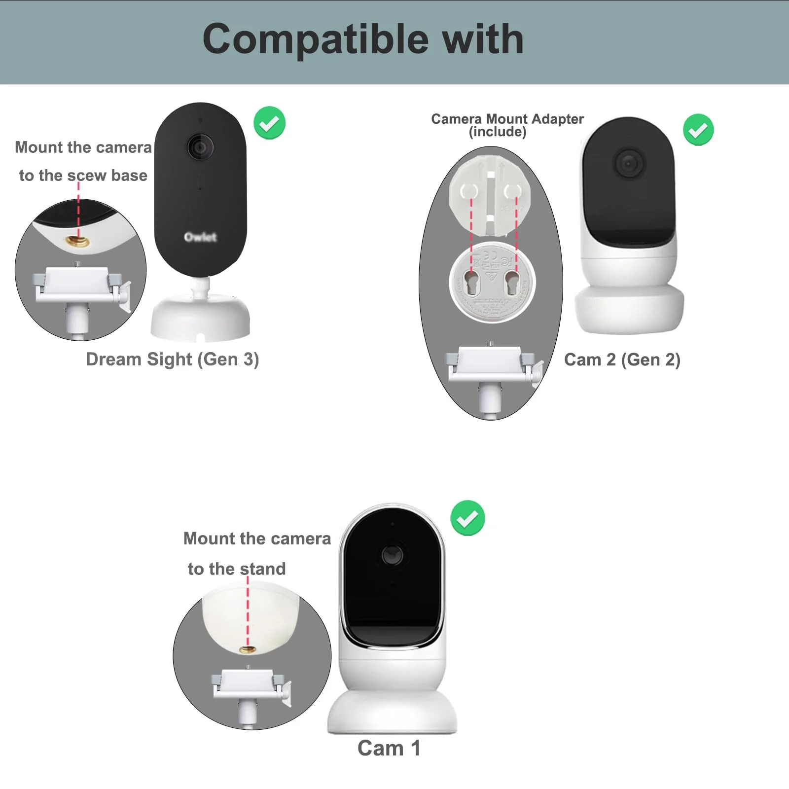 Baby Monitor Holder Mount for Owlet Cam Dream Sight (Gen 3)/Dream Duo (Gen 2)/Cam (Gen2)/ (Gen 1) 33" for Owlet Baby Monitor - Image 2