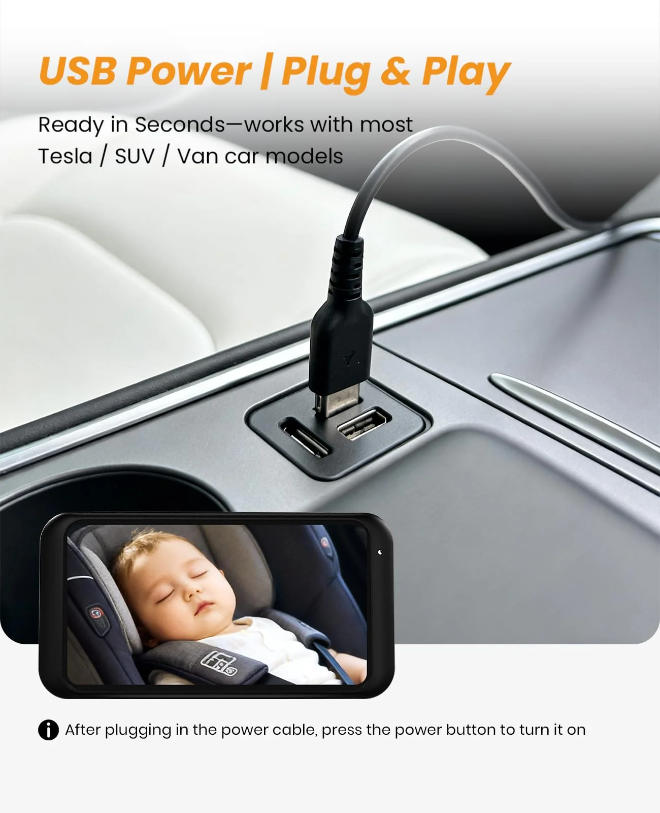 Babyvue USB Car Camera for Baby : 4.5" Baby Car Camera with 1080P Crystal Clear Mirror View, Easy Installation Carseat Rear Facing Moitor for Kids, HD IR Night Vision Backseat Monitor White - Image 2