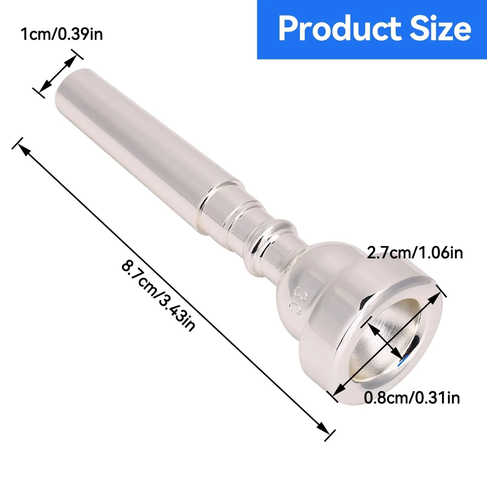 Bach Trumpet Mouthpiece 3C, New Silver Gold Plated Trumpet Mouthpiece 3C Size for Musical Instrument Accessory - Image 4