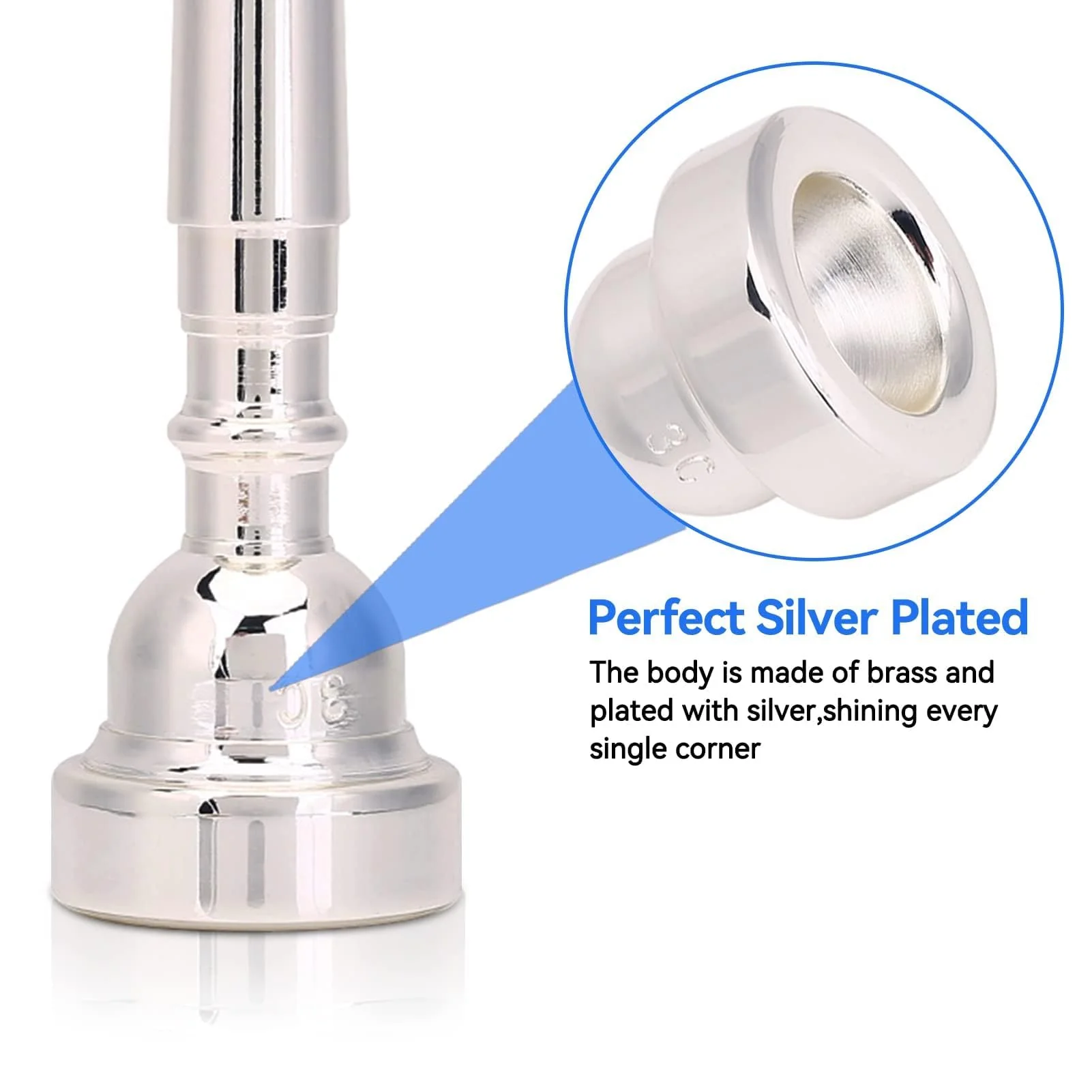 Bach Trumpet Mouthpiece 3C, New Silver Gold Plated Trumpet Mouthpiece 3C Size for Musical Instrument Accessory - Image 7