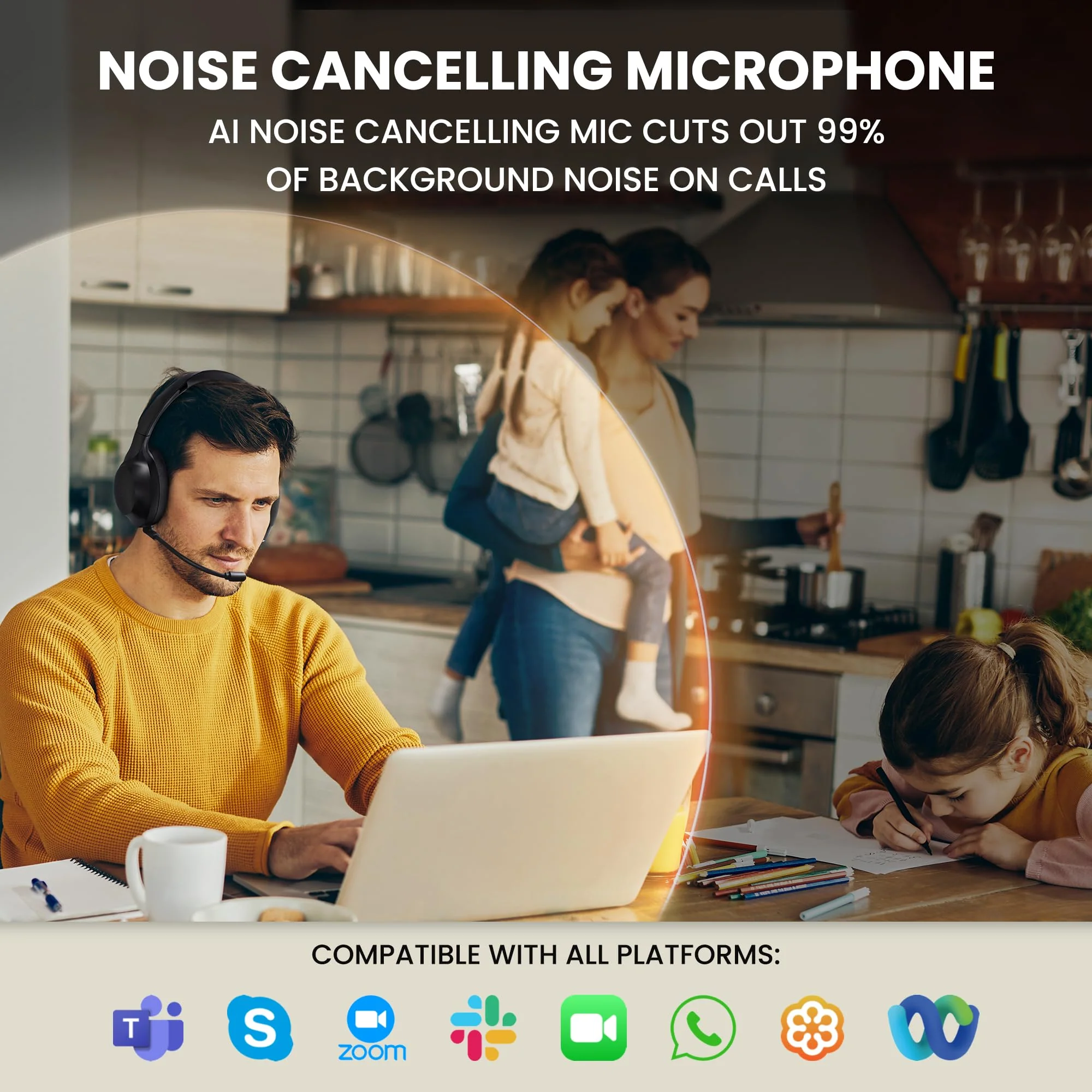 Back Bay Audio ClearCall 70 - Bluetooth Headphones with Microphone + Removable Boom Mic - Work Head Phones Wireless Bluetooth, Over Ear Headphones for Work from Home, Headset for Laptop Black - Image 2