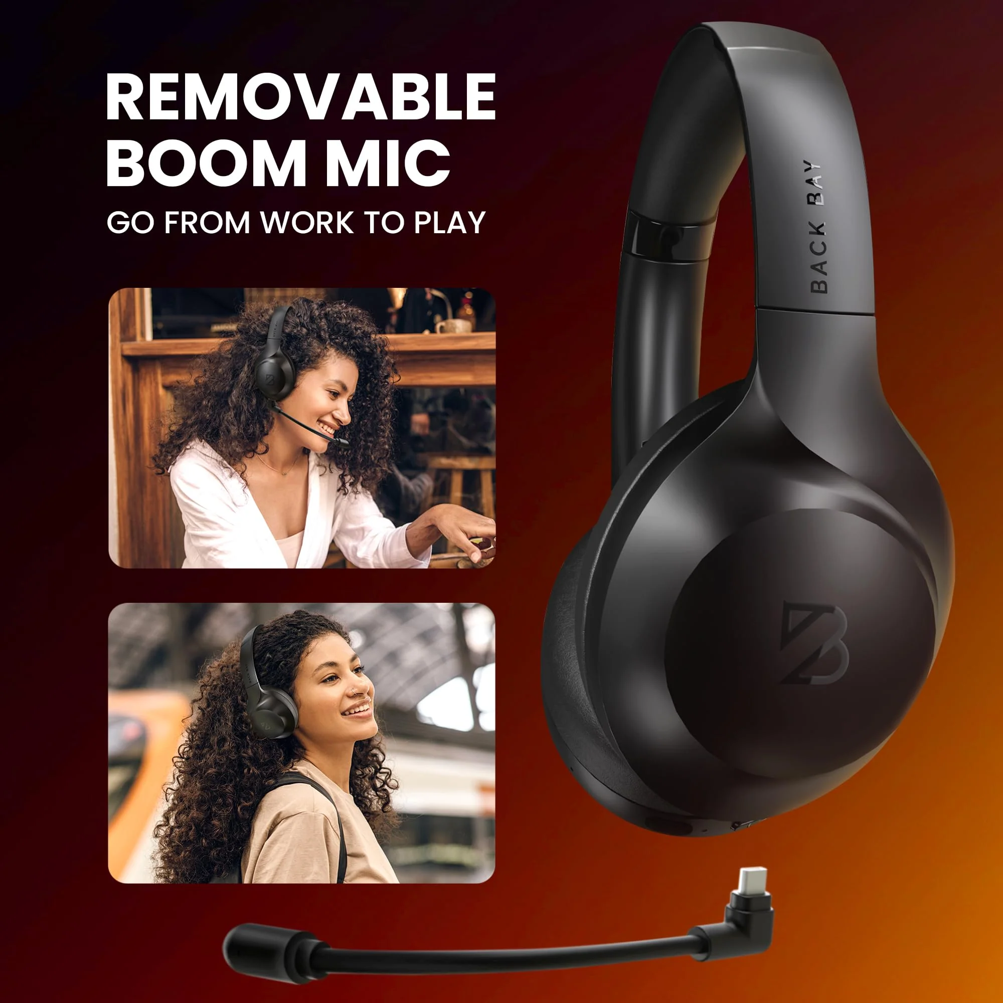 Back Bay Audio ClearCall 70 - Bluetooth Headphones with Microphone + Removable Boom Mic - Work Head Phones Wireless Bluetooth, Over Ear Headphones for Work from Home, Headset for Laptop Black - Image 3