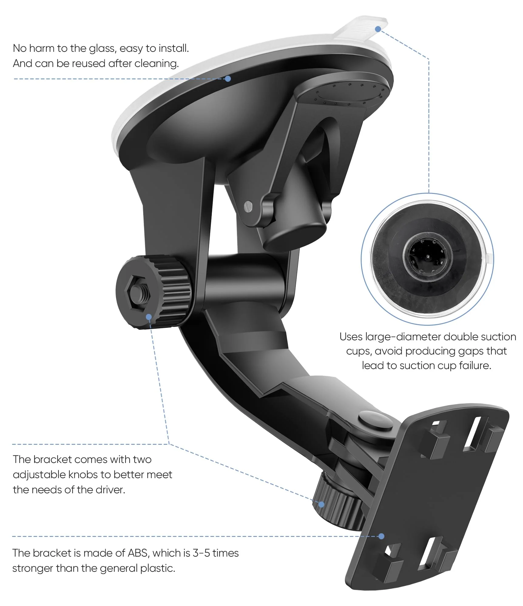 Backup Camera Monitor Mount,(4.3/5 in)PixelMan Upgraded Version Windshield Mount for Backup Camera Monitor,Vehicle Rear View Camera Monitor Suction Cup Bracket,Reverse Camera Display Cup Holder Mount - Image 2
