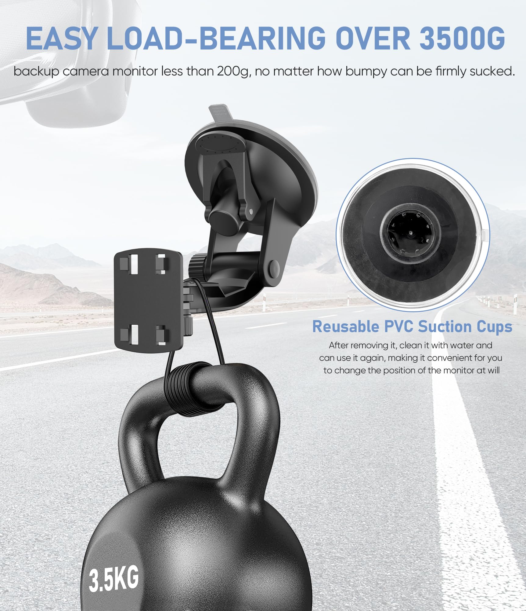 Backup Camera Monitor Mount,(4.3/5 in)PixelMan Upgraded Version Windshield Mount for Backup Camera Monitor,Vehicle Rear View Camera Monitor Suction Cup Bracket,Reverse Camera Display Cup Holder Mount - Image 3