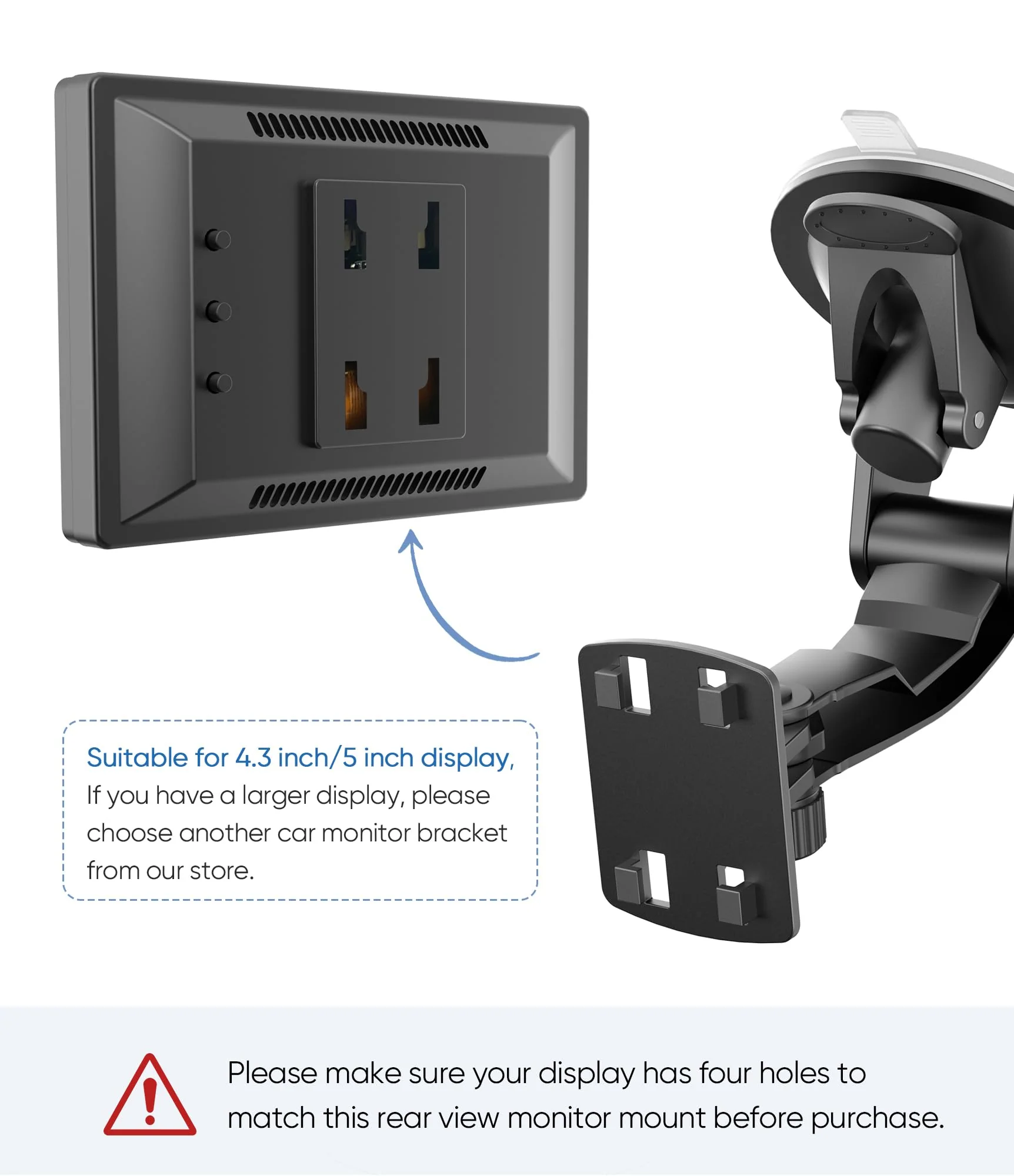 Backup Camera Monitor Mount,(4.3/5 in)PixelMan Upgraded Version Windshield Mount for Backup Camera Monitor,Vehicle Rear View Camera Monitor Suction Cup Bracket,Reverse Camera Display Cup Holder Mount - Image 5