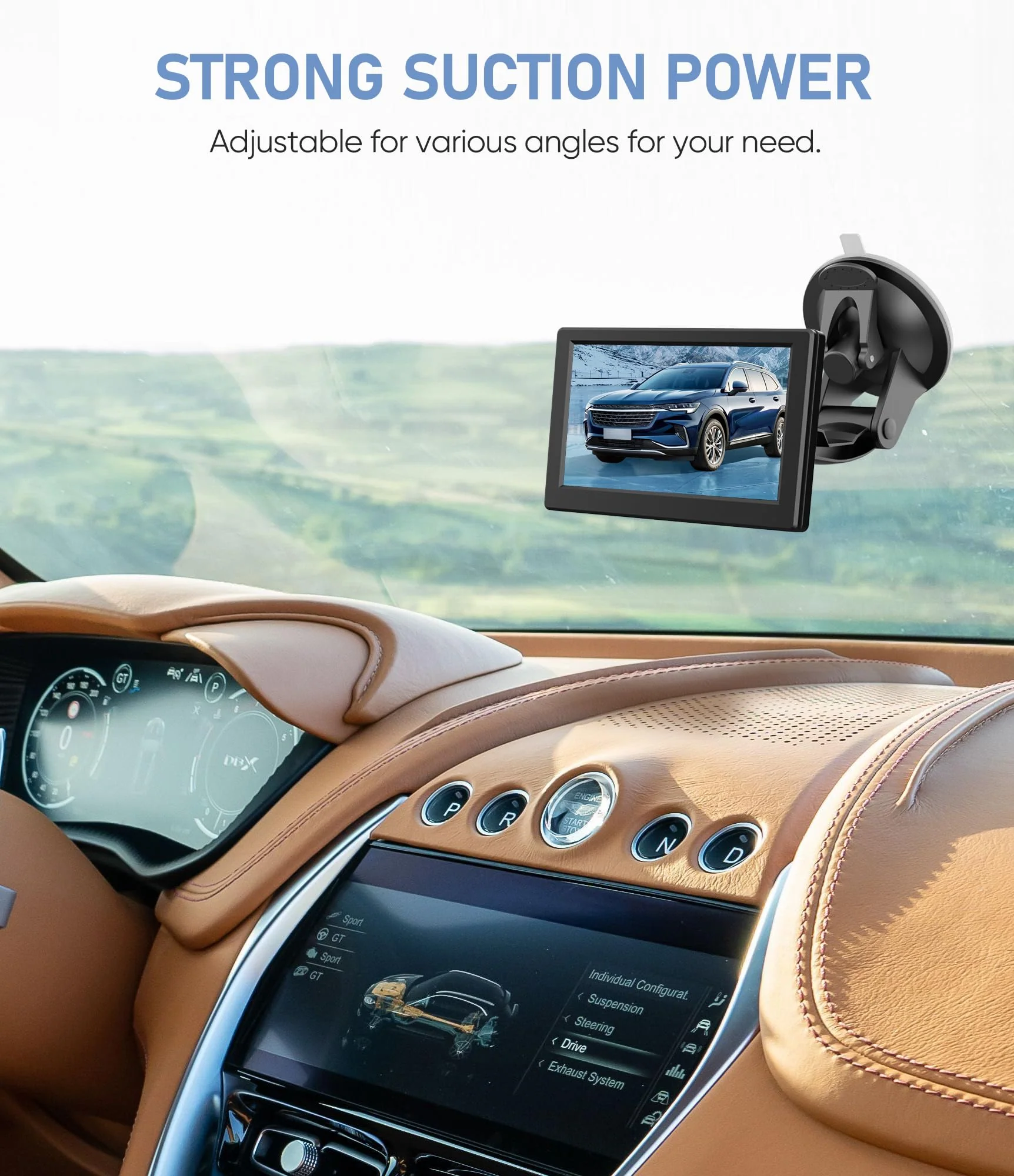 Backup Camera Monitor Mount,(4.3/5 in)PixelMan Upgraded Version Windshield Mount for Backup Camera Monitor,Vehicle Rear View Camera Monitor Suction Cup Bracket,Reverse Camera Display Cup Holder Mount - Image 6
