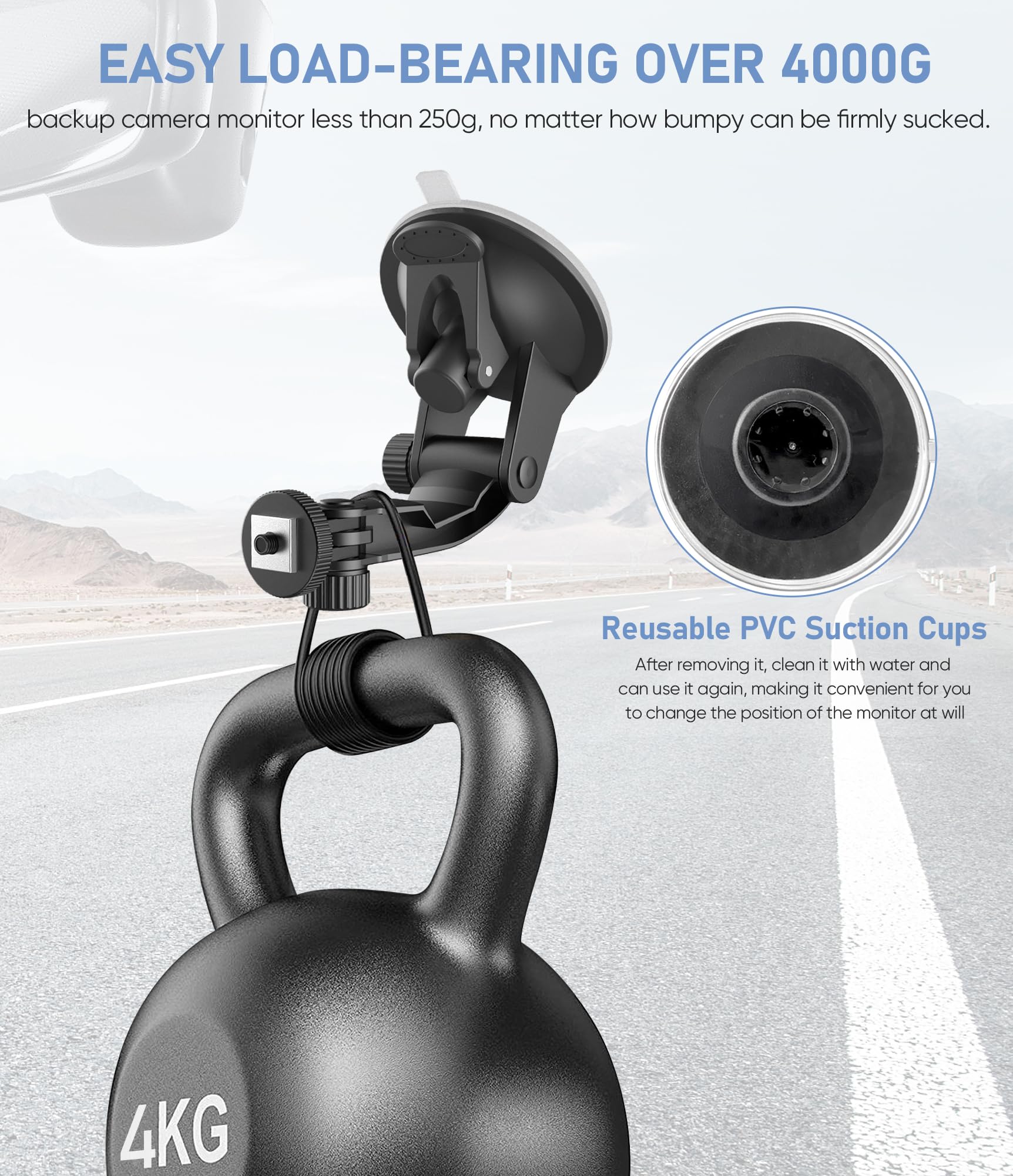 Backup Camera Monitor Mount,(7/9 inch) PixelMan Large Dual Suction Cup Reverse Camera Monitor Mount,Windshield Holder for Rear View Monitor,Car Display Monitor Bracket for RVs,Trucks,Vans - Image 2