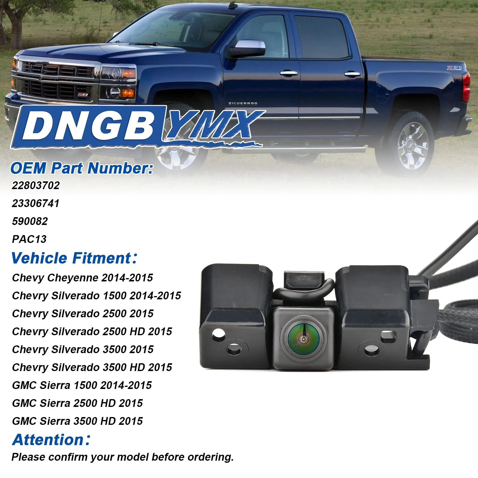 Backup Camera Rear View Camera Compatible with 2014 2015 Chevy Silverado Cheyenne GMC Sierra 1500 2500 HD 3500 HD Replaces # 22803702 23306741 - Image 2