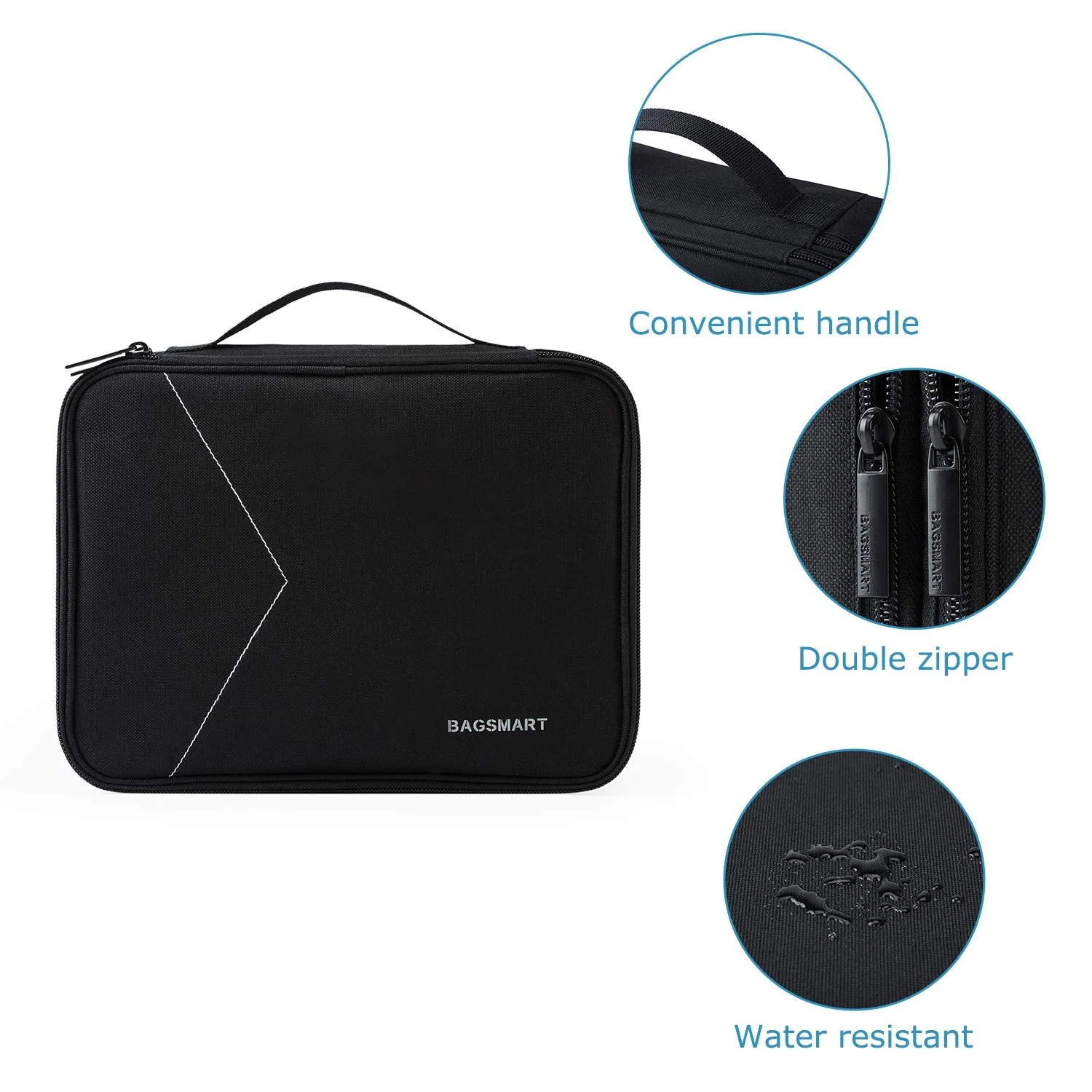 BAGSMART Electronic Organizer,Large Double Layer Cable Bag,Travel Organizer Bag,Electronics Accessories Storage Cases for iPad,Cables,Chargers,Hard Drive,Game Cards Black - Image 5