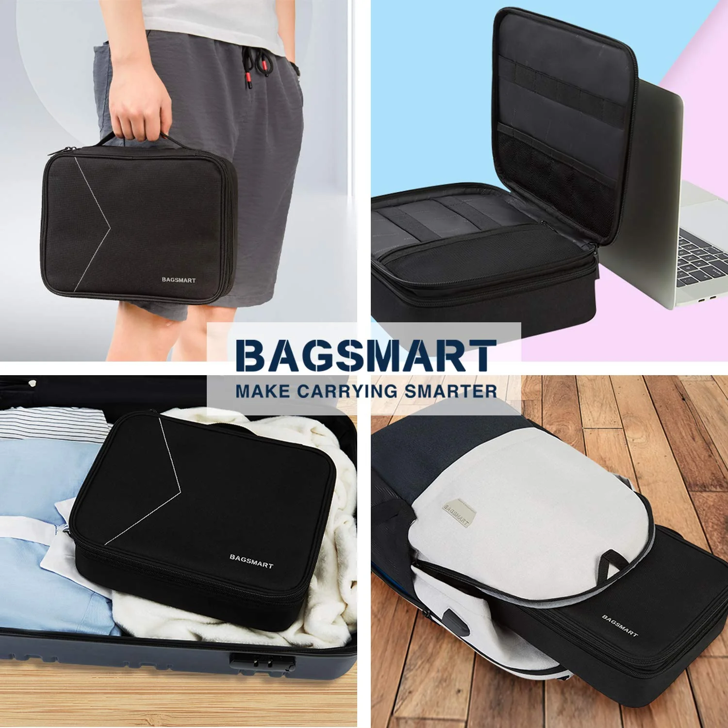 BAGSMART Electronic Organizer,Large Double Layer Cable Bag,Travel Organizer Bag,Electronics Accessories Storage Cases for iPad,Cables,Chargers,Hard Drive,Game Cards Black - Image 6