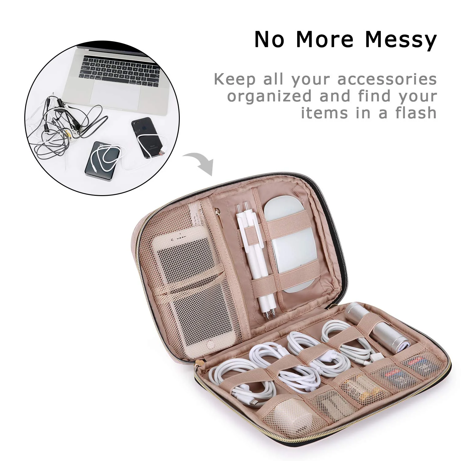 BAGSMART Electronic Organizer Small Travel Cable Organizer Bag for Hard Drives, Cables, Charger, Phone, USB, SD Card, Soft Pink - Image 2