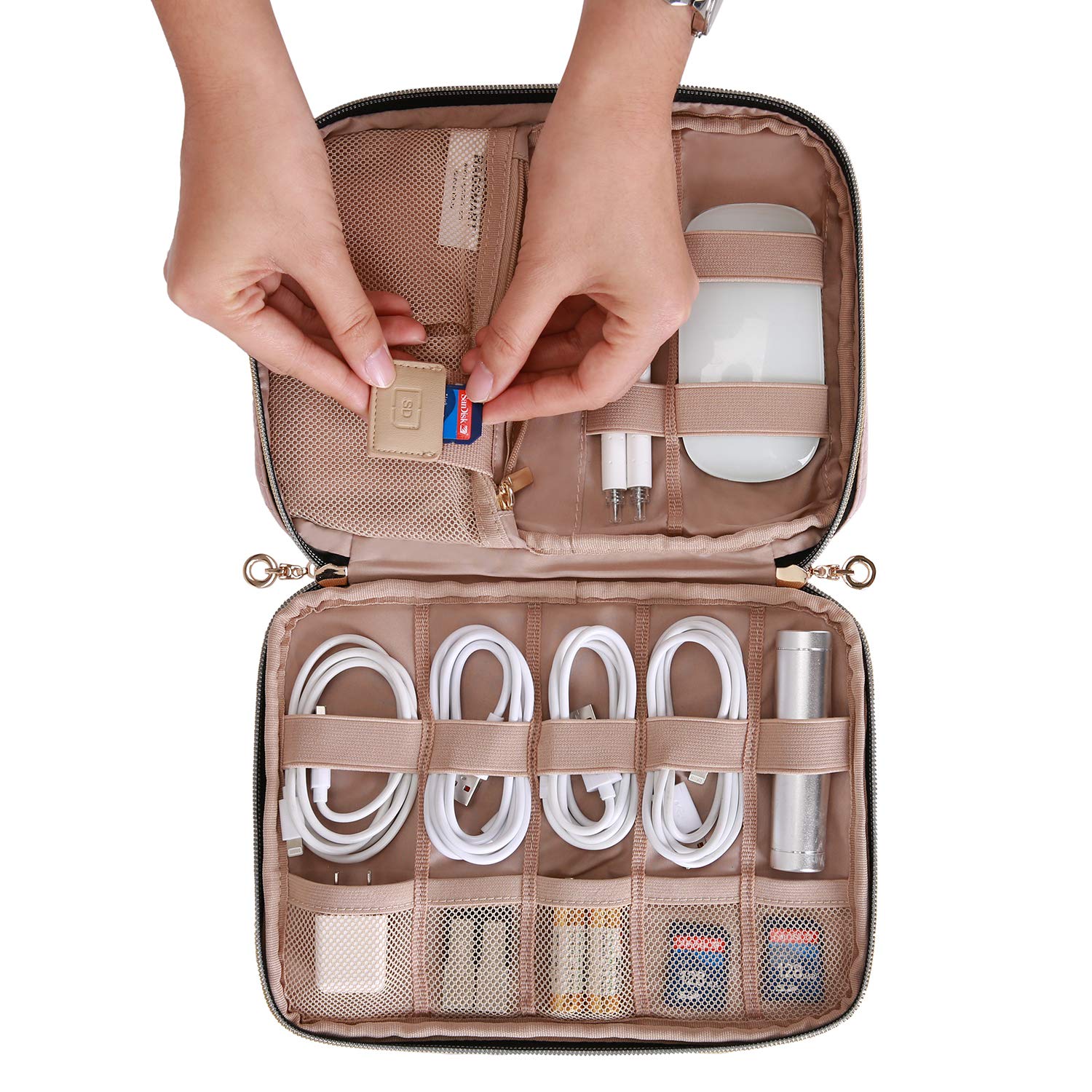 BAGSMART Electronic Organizer Small Travel Cable Organizer Bag for Hard Drives, Cables, Charger, Phone, USB, SD Card, Soft Pink - Image 3