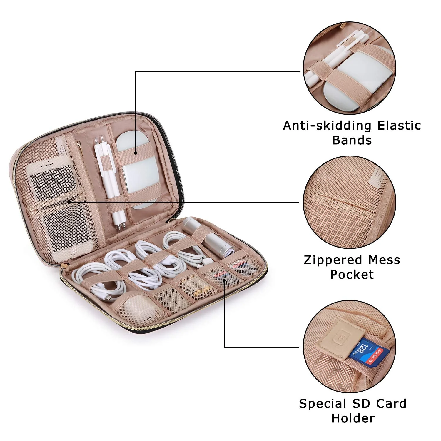 BAGSMART Electronic Organizer Small Travel Cable Organizer Bag for Hard Drives, Cables, Charger, Phone, USB, SD Card, Soft Pink - Image 4