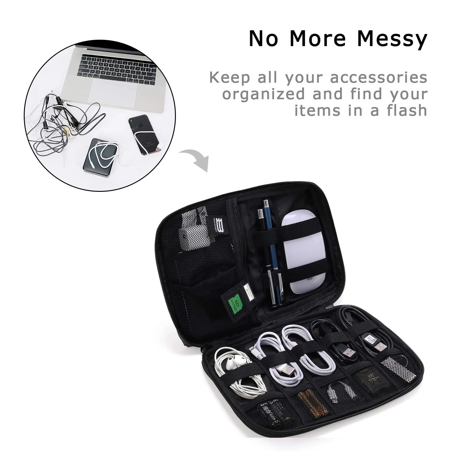 BAGSMART Electronic Organizer Small Travel Cable Organizer Bag for Hard Drives, Cables, Phone, USB, SD Card, Black - Image 2