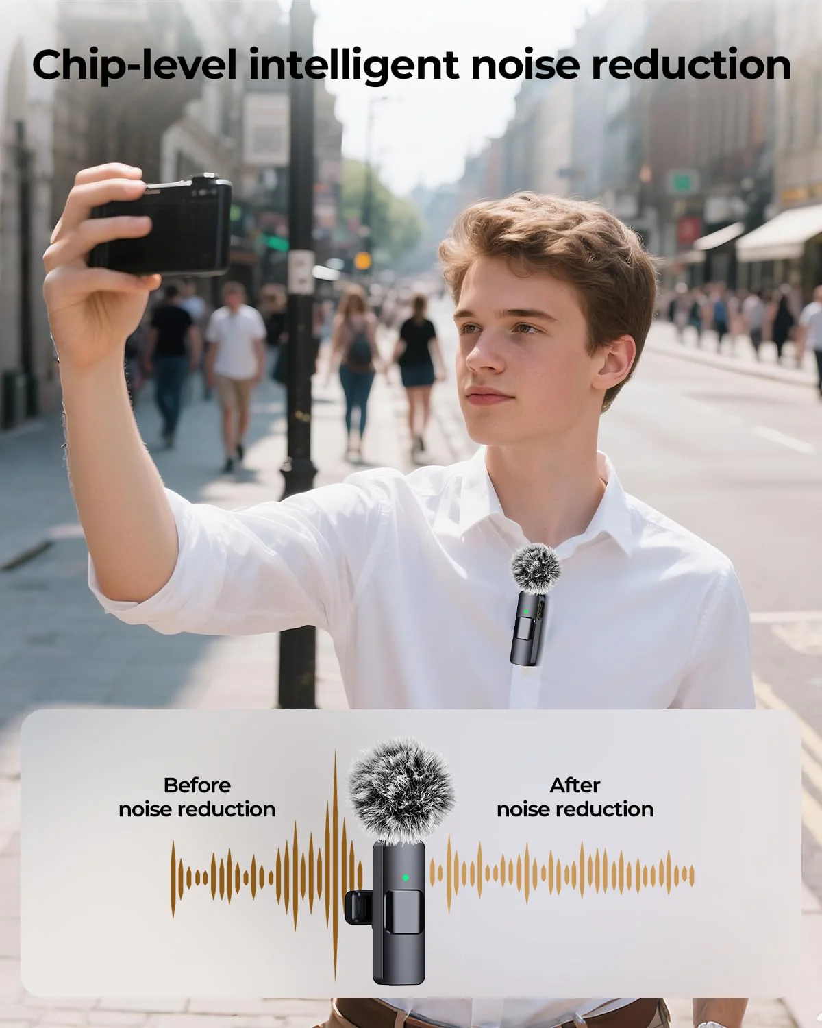 BAILIXIN 3-in-1 Microphone for iPhone, Android, Camera, Wireless Microphones, Mini Microphone, Lapel Mic with Noise Reduction, Crystal Clear Sound & 7H Battery for Recording, YouTube, Podcast Charcoal Black - Image 2