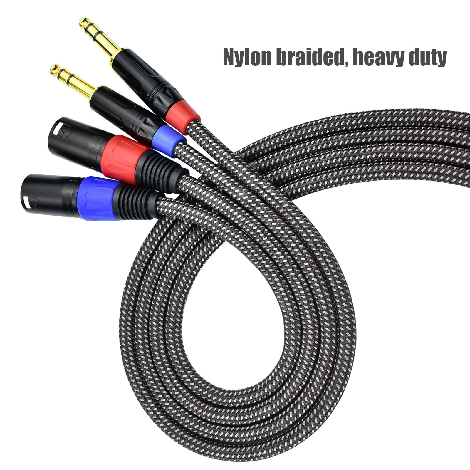 Balanced 1/4" TRS to XLR Male Patch Cable, 10Feet Quarter Inch 6.35mm to 3pin XLR Male Microphone Cable, Heavy Duty Nylon Braided, Gold Plated Plug, for Mixer, Speaker, Studio Monitor -2Pack 10Feet, 2Pack - Image 4