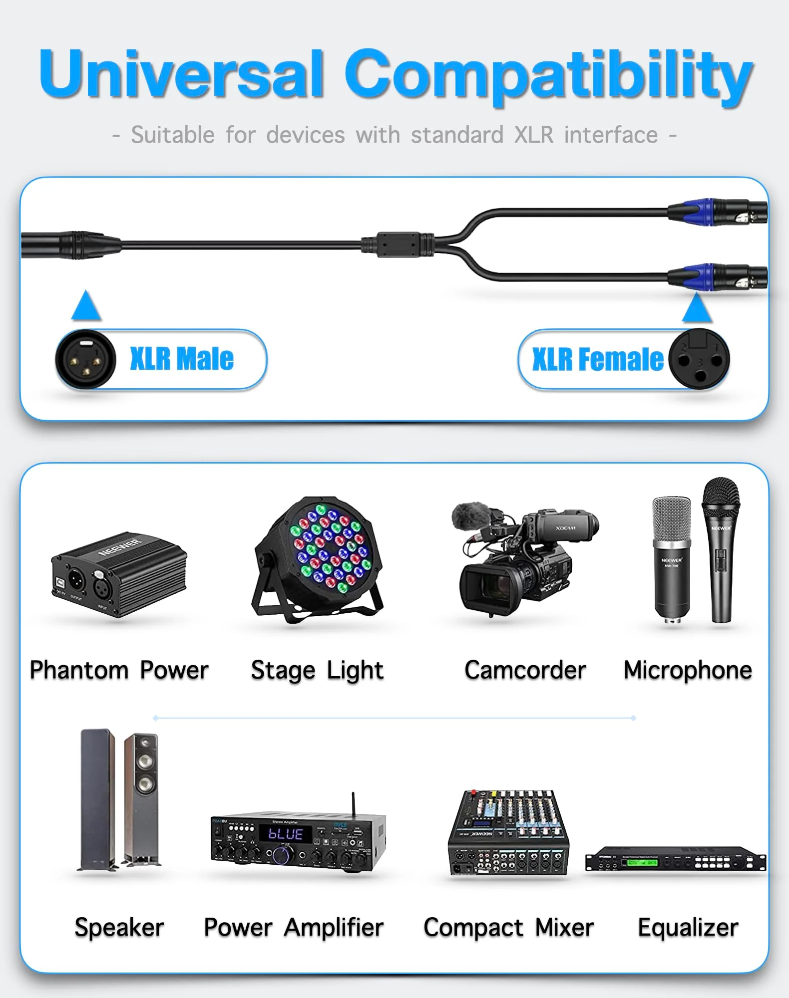Balanced XLR Y Splitter Cable, XLR Microphone Cable, Male to 2 Female XLR Splitter, 3-Pin XLR Plugs to Dual XLR Jack Adaptor Cord, 1 foot, Blue - Image 4