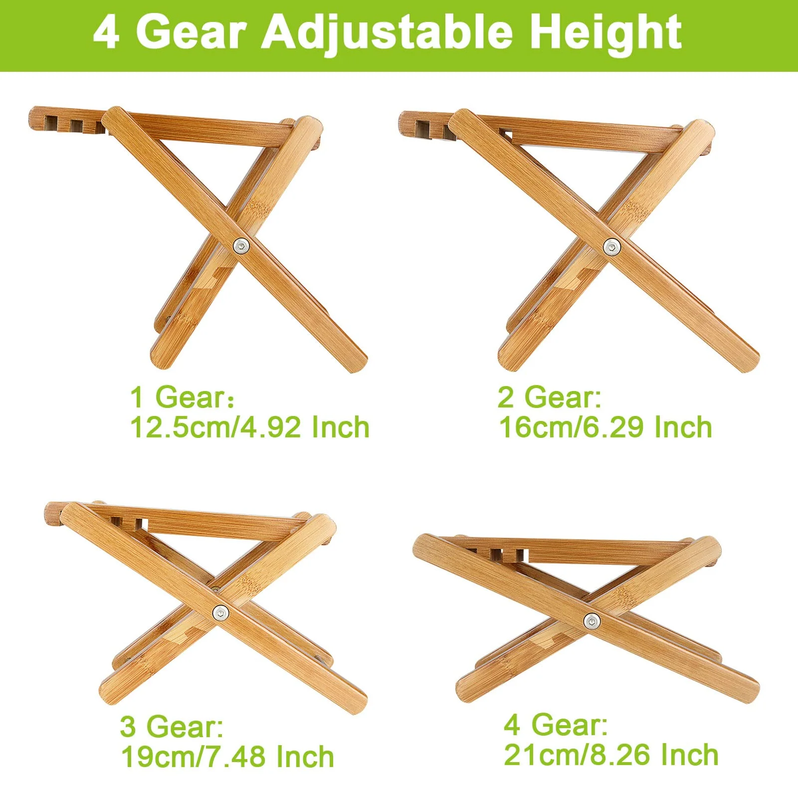 Bamboo Guitar Foot Stool 9.25 Inch 4 Gear Adjustable Non-Slip Foot Rest for Classical Guitar Player - Image 3