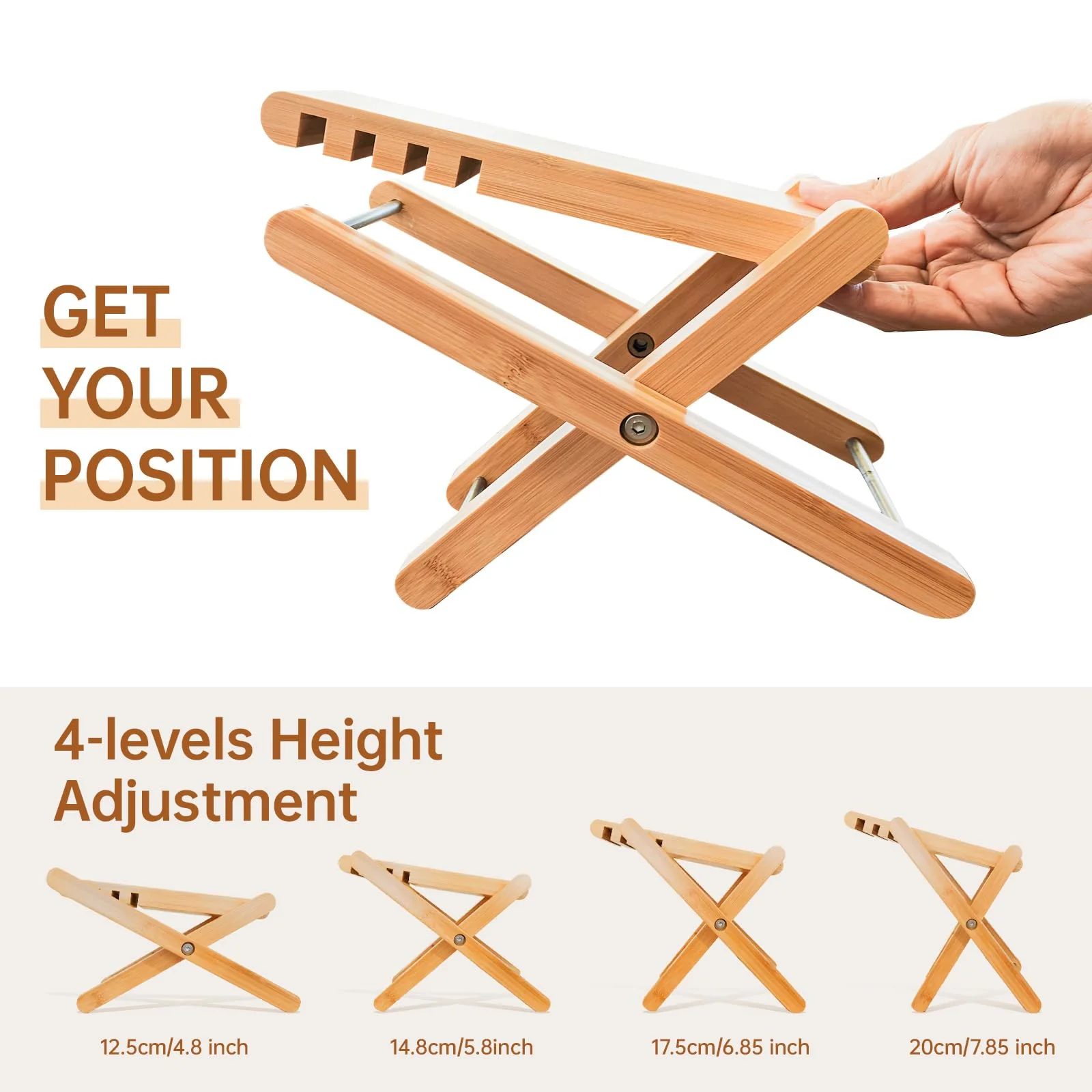 Bamboo Guitar Foot Stool - Wooden Guitar Foot Rest Support with 4 Gears Adjustable, Foldable Footstool Footrest from 4.5" to 8" for Classical Acoustic Electric Accessory - Image 2