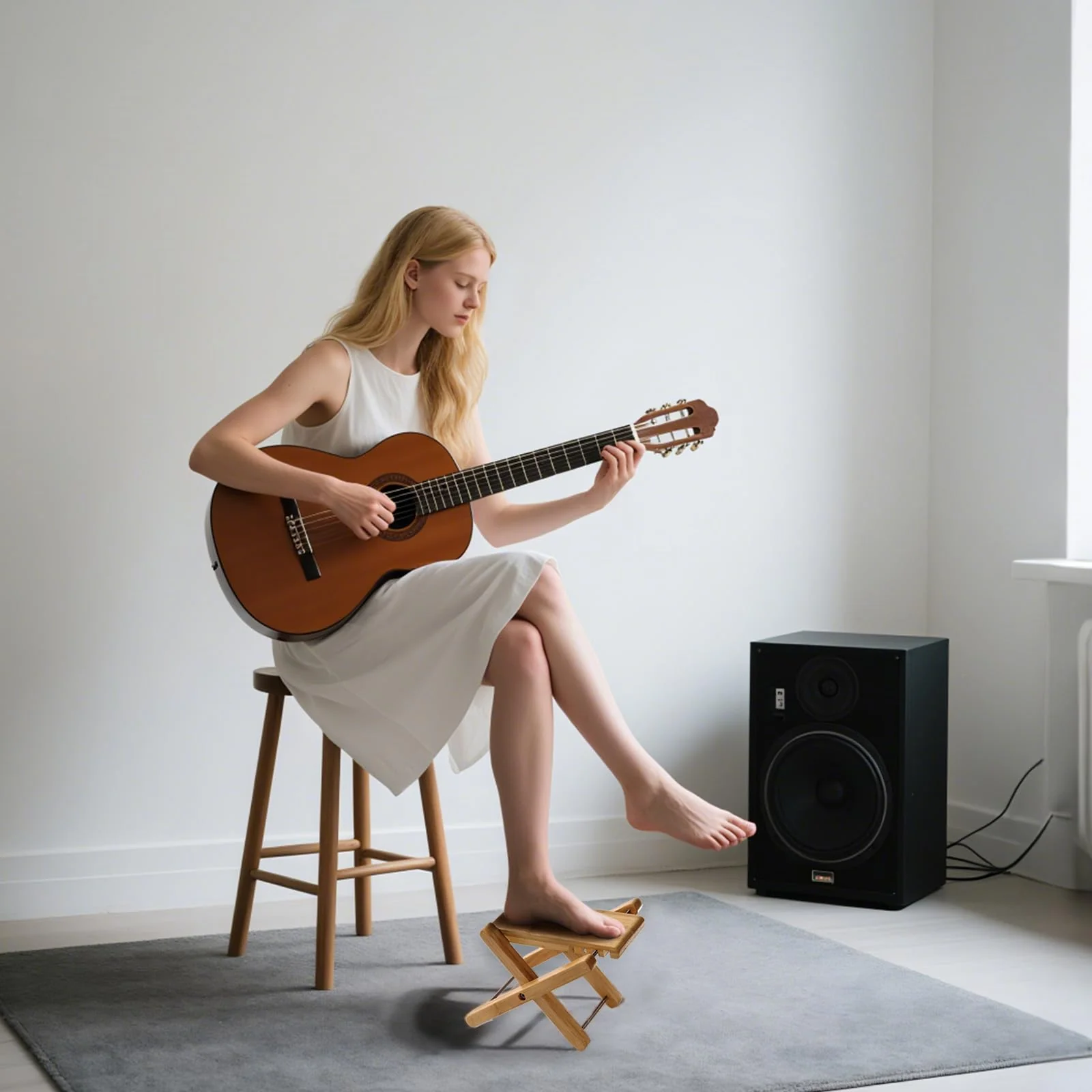 Bamboo Guitar Foot Stool - Wooden Guitar Foot Rest Support with 4 Gears Adjustable, Foldable Footstool Footrest from 4.5" to 8" for Classical Acoustic Electric Accessory - Image 3