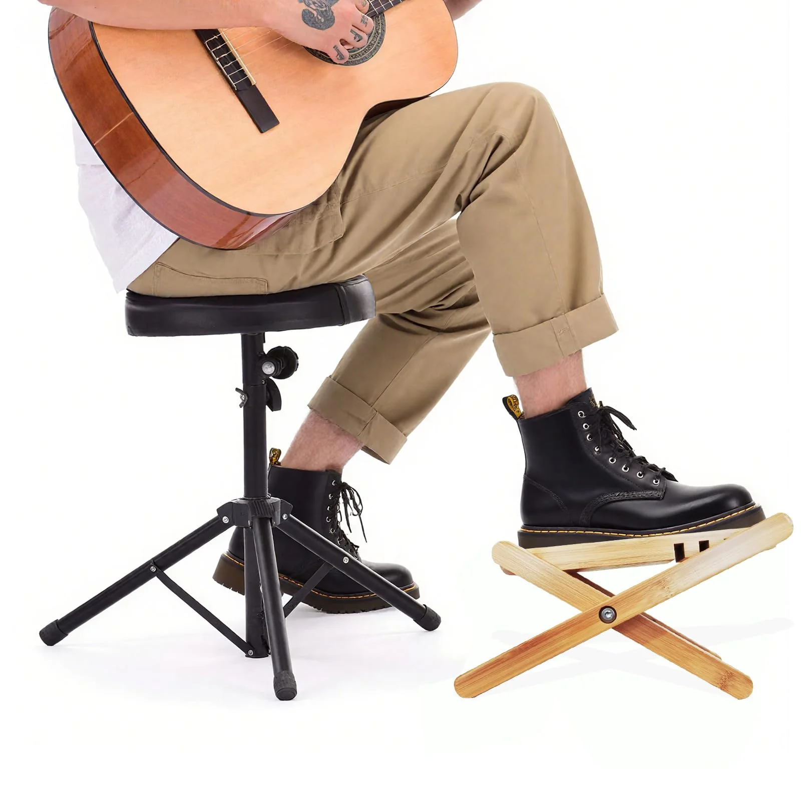 Bamboo Guitar Foot Stool - Wooden Guitar Foot Rest Support with 4 Gears Adjustable, Foldable Footstool Footrest from 4.5" to 8" for Classical Acoustic Electric Accessory - Image 4