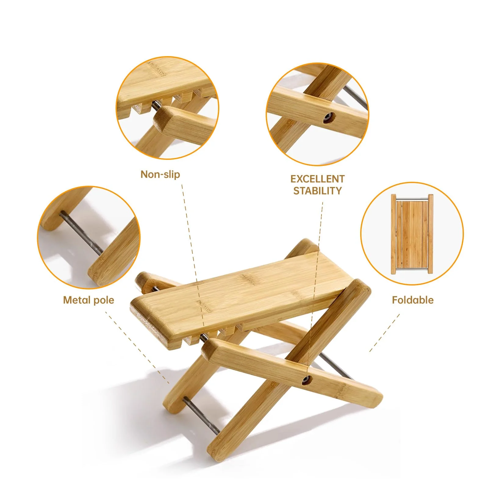 Bamboo Guitar Foot Stool - Wooden Guitar Foot Rest Support with 4 Gears Adjustable, Foldable Footstool Footrest from 4.5" to 8" for Classical Acoustic Electric Accessory - Image 5